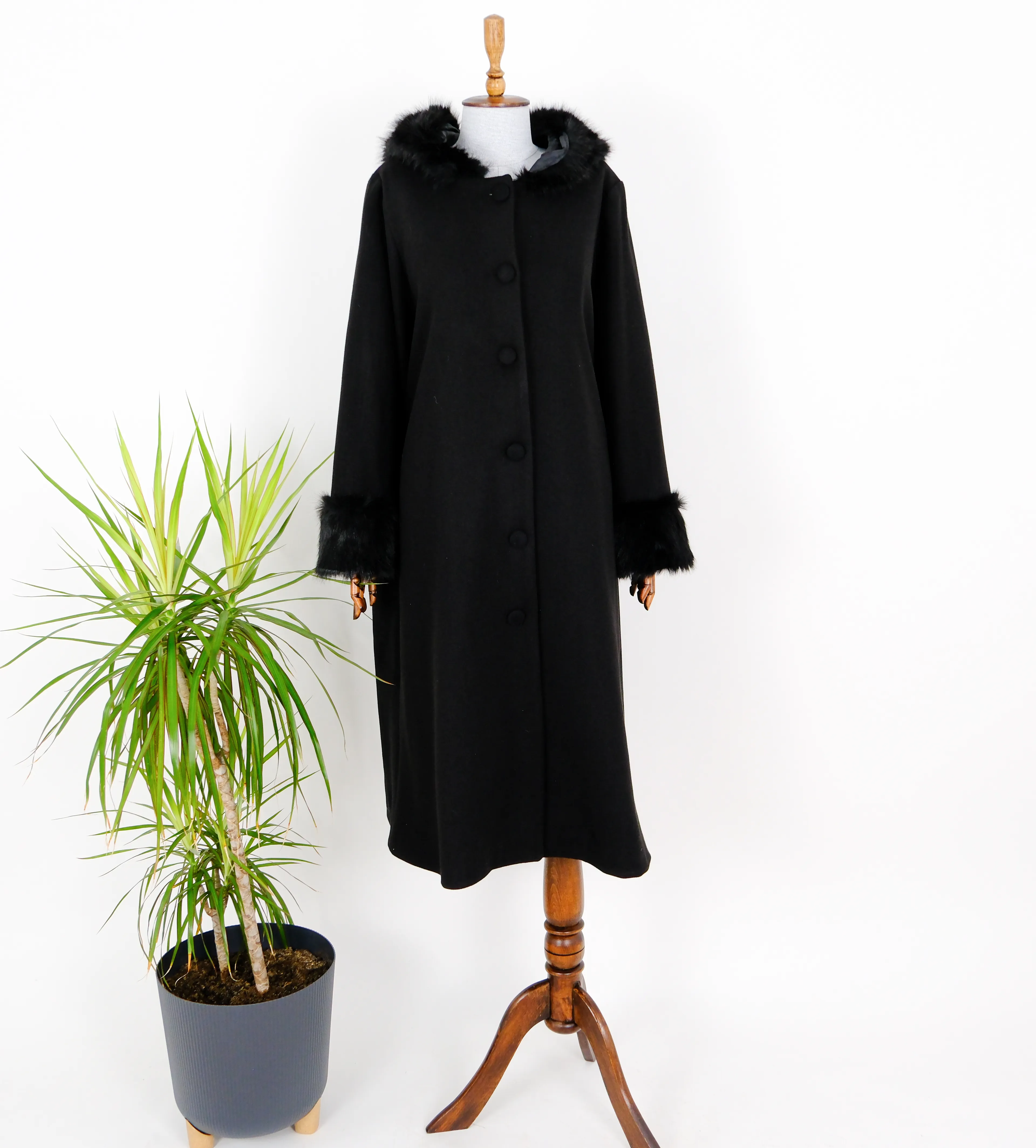 KÜRK DETAYLI KABAN  - Siyah