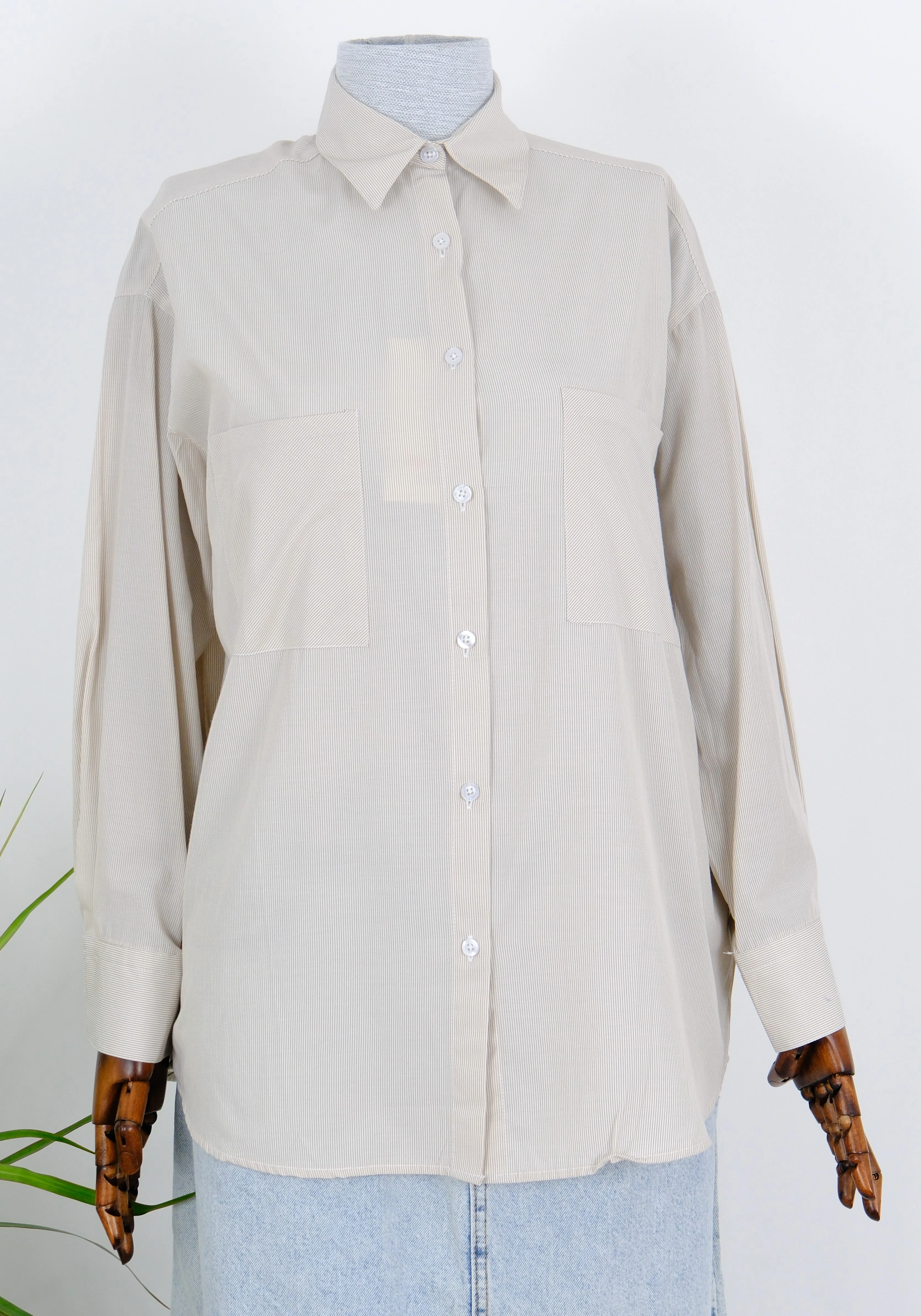 ÇİZGİLİ BASIC GÖMLEK  - Bej