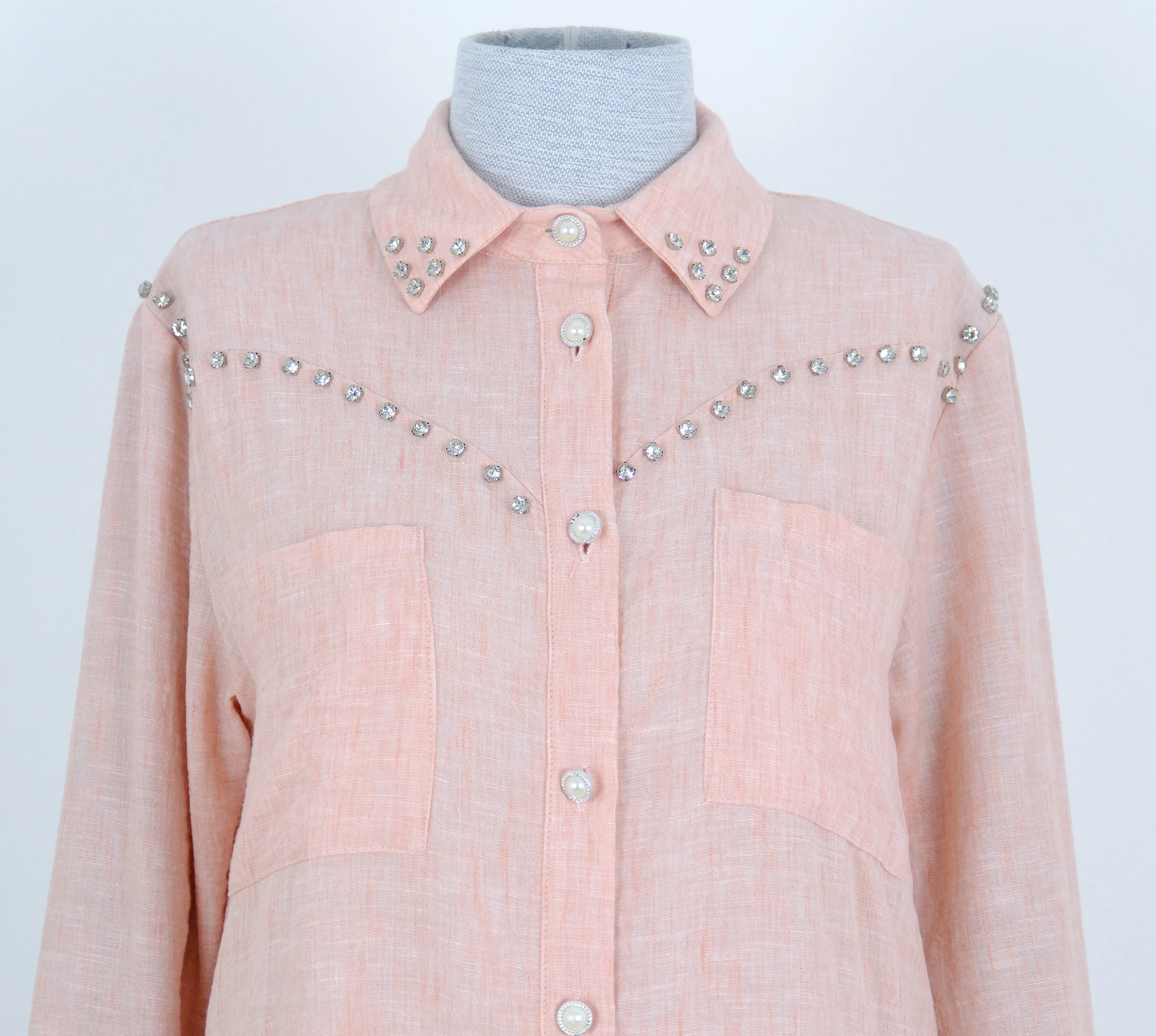 TAŞ İŞLEMELİ KETEN GÖMMLEK 