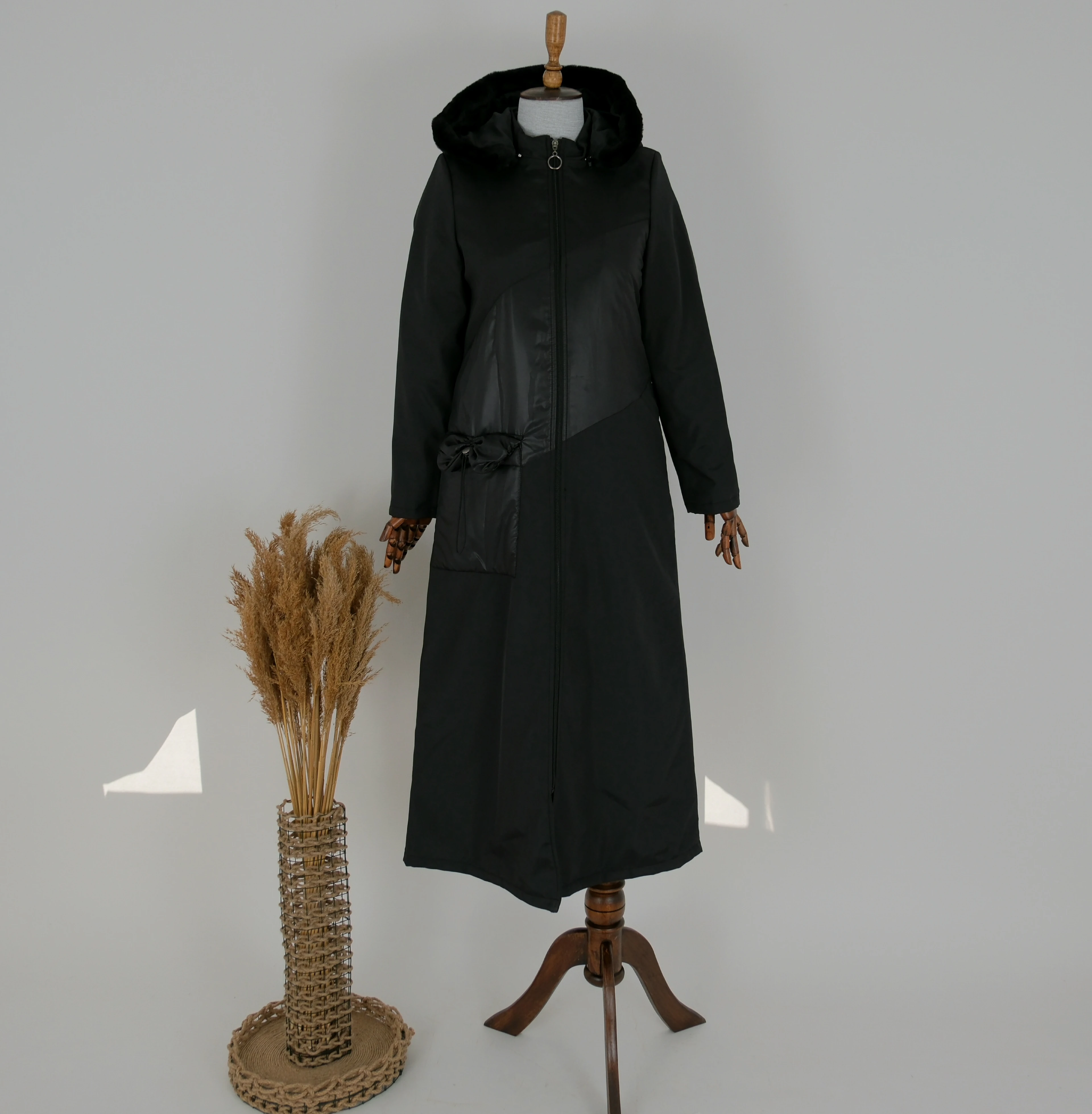 KAPÜŞONLU UZUN MONT  - Siyah