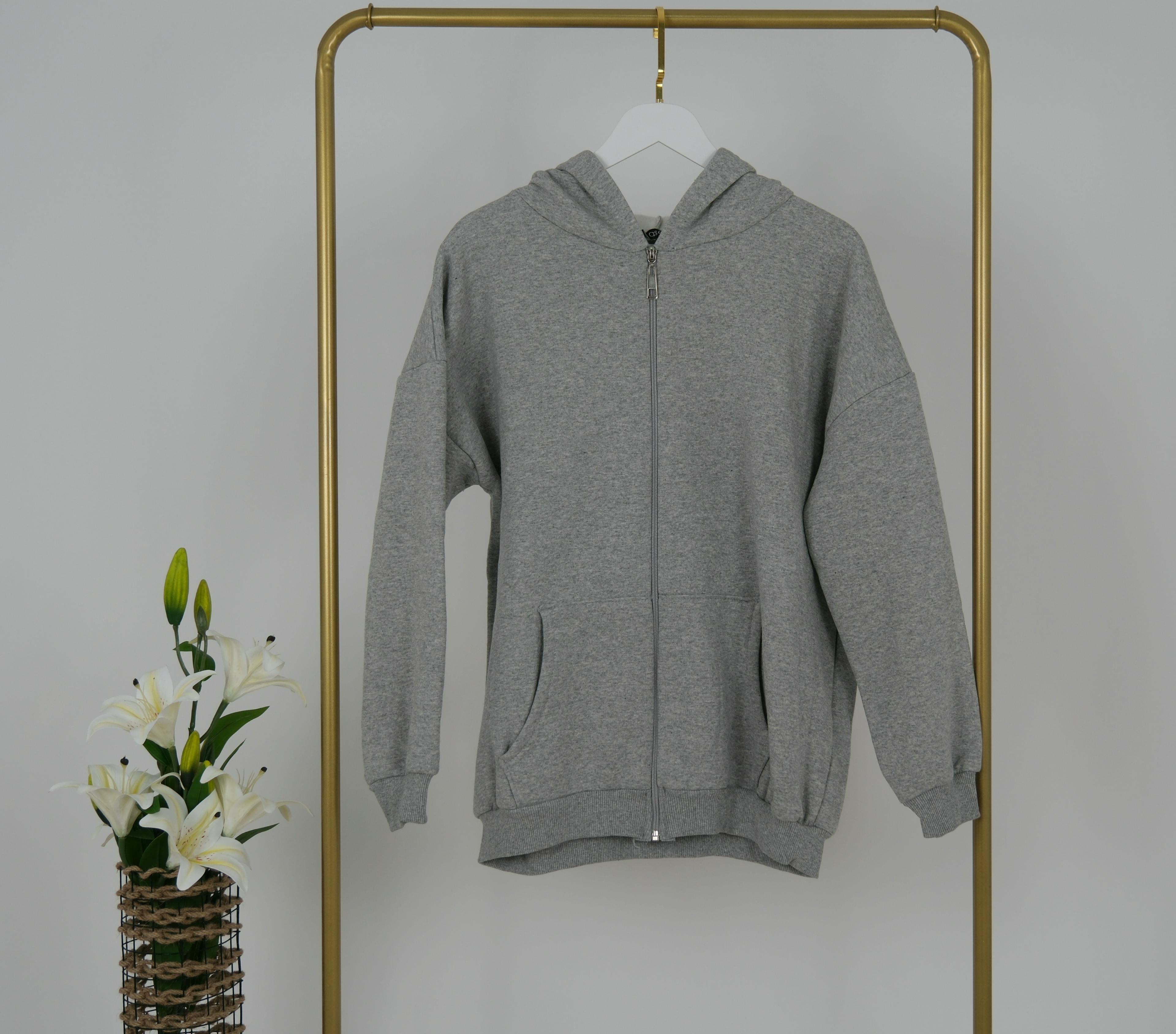 ​OVERSİZE FERMUARLI KAPÜŞONLU SWEATSHİRT  - Gri
