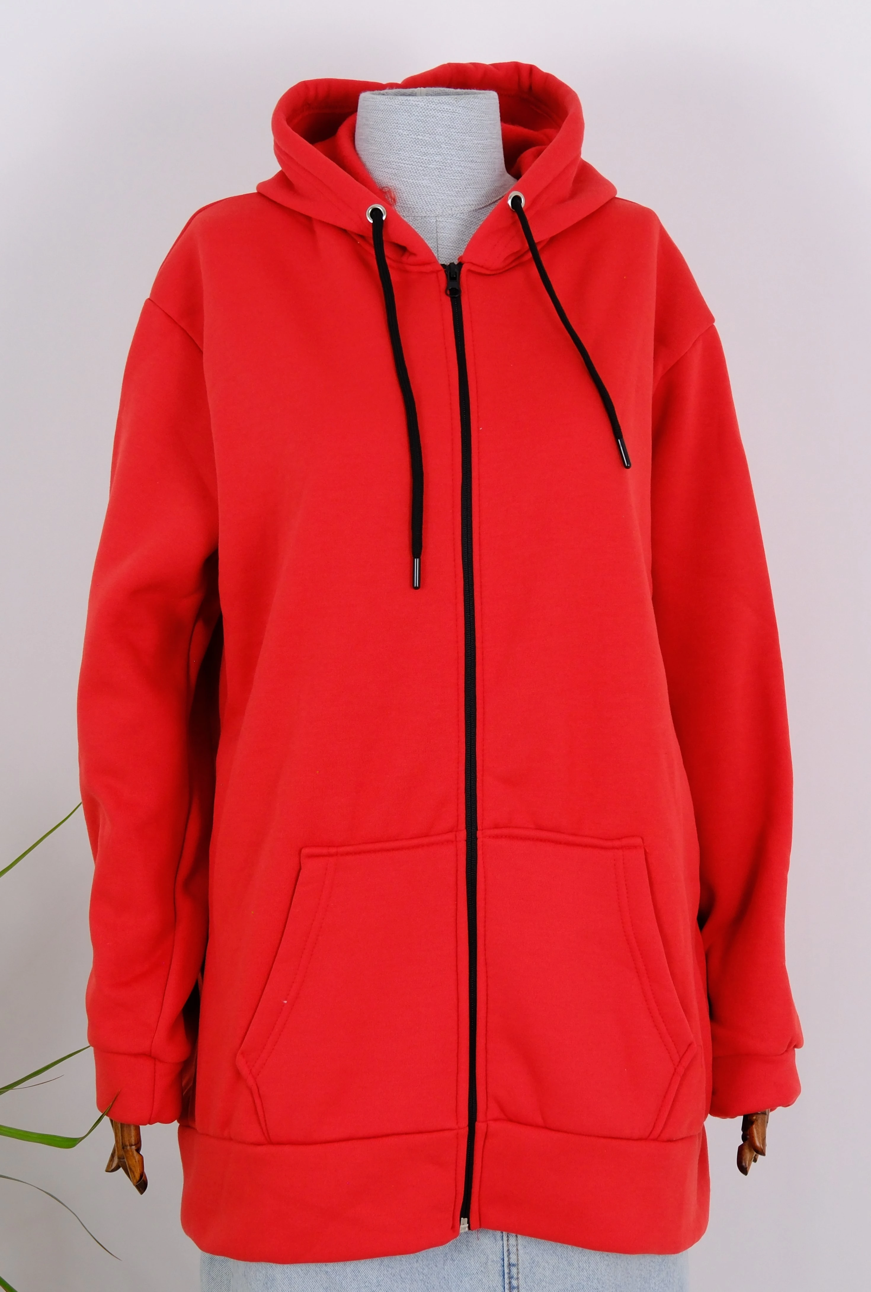 FERMUARLI KAPÜŞONLU SWEATSHIRT - Kırmızı