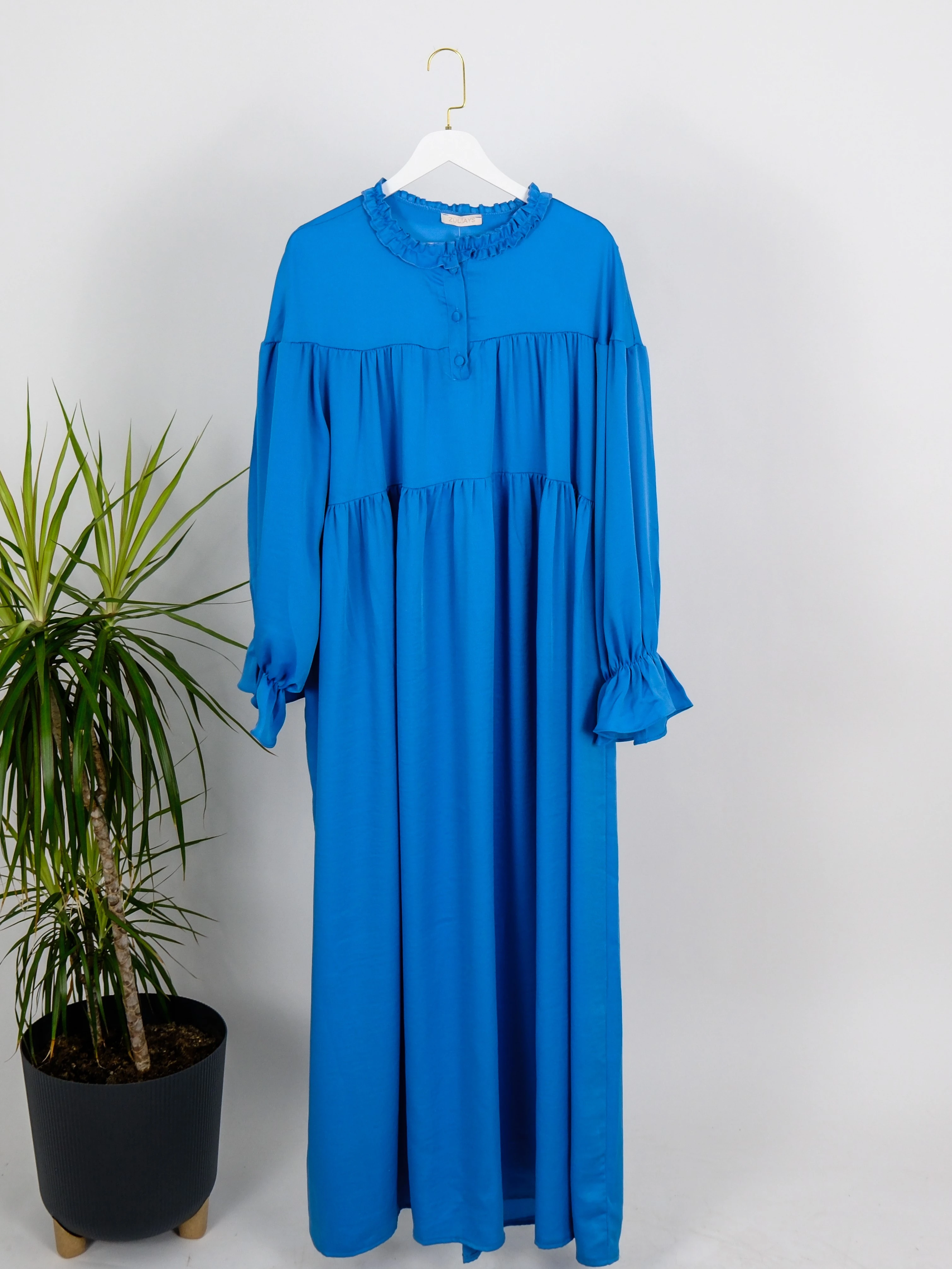 FIRFIRLI SATEN ELBİSE  - Mavi