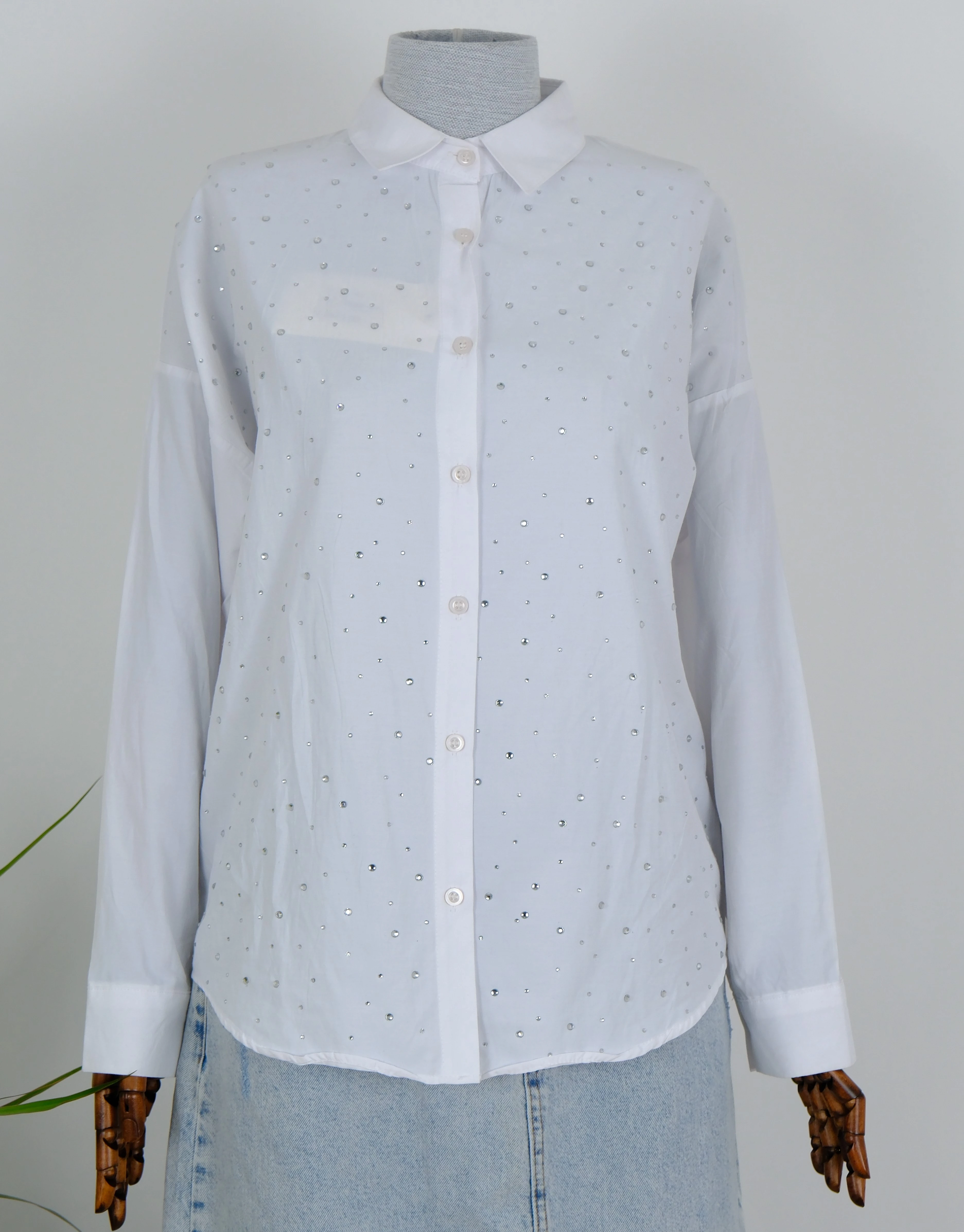 TAŞ DETAYLI GÖMLEK  - Beyaz