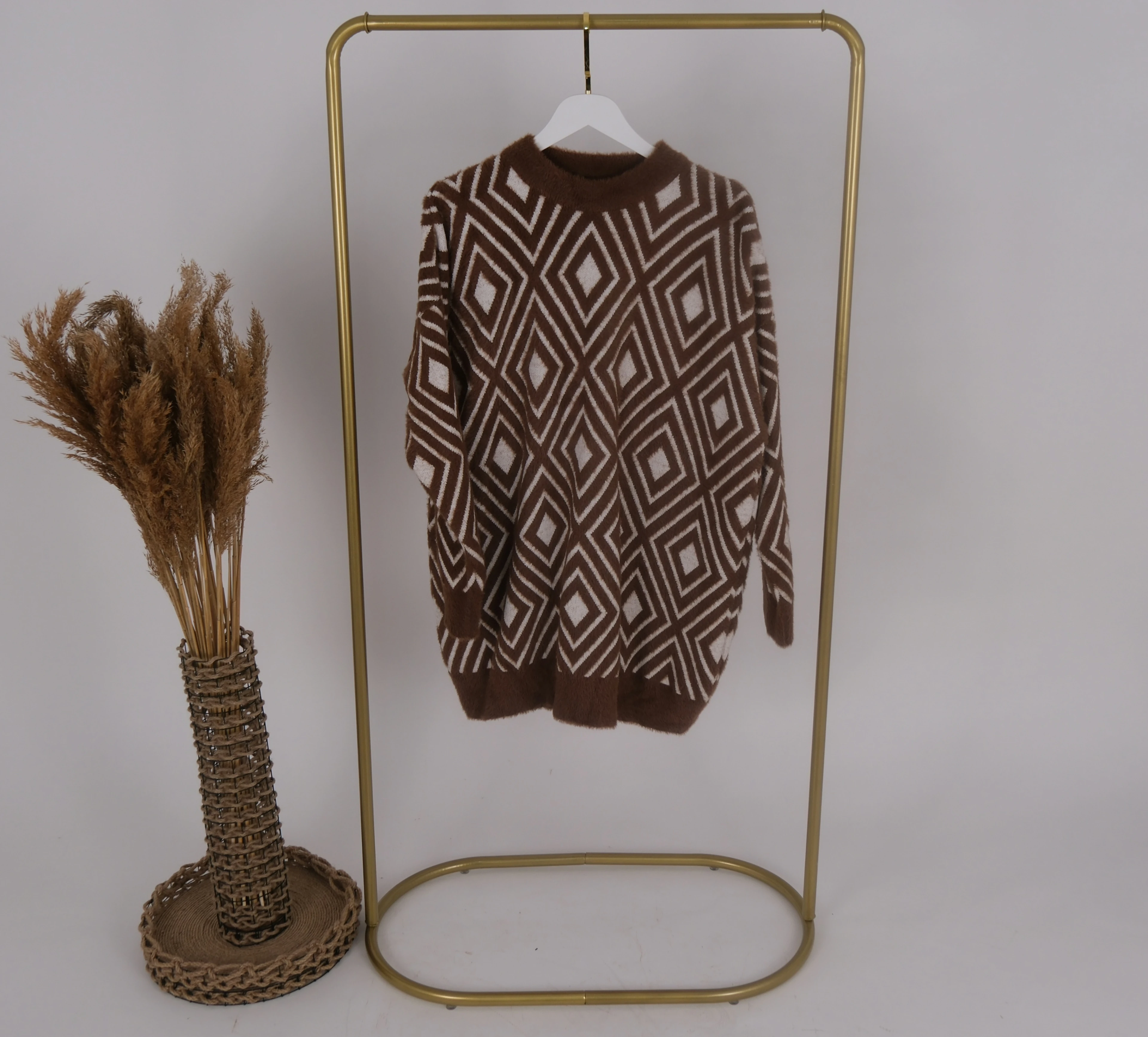 GEOMETRİK DESENLİ TRİKO KAZAK  - Kahve