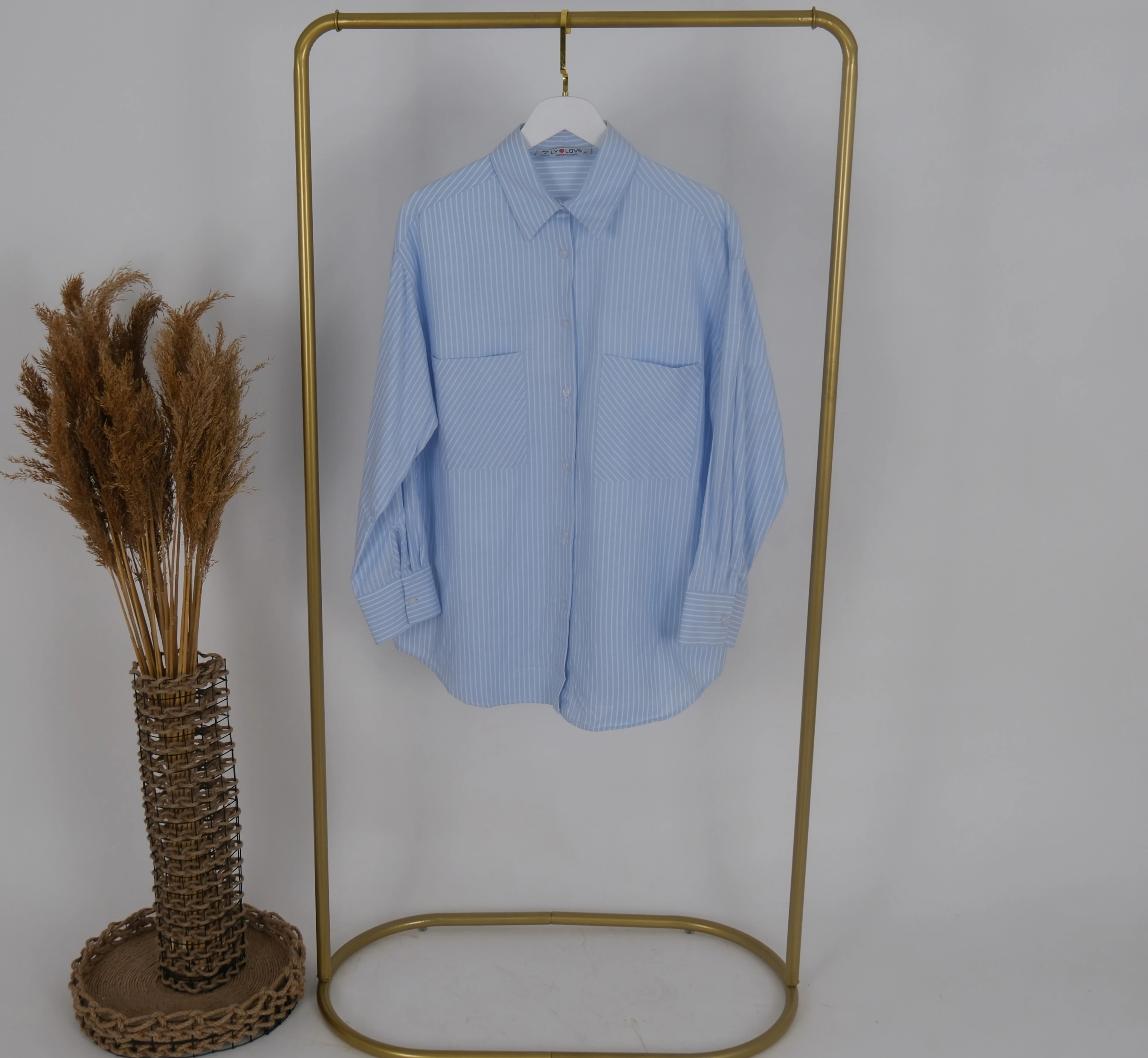  ÇİZGİLİ OVERSİZE GÖMLEK  - Turkuaz