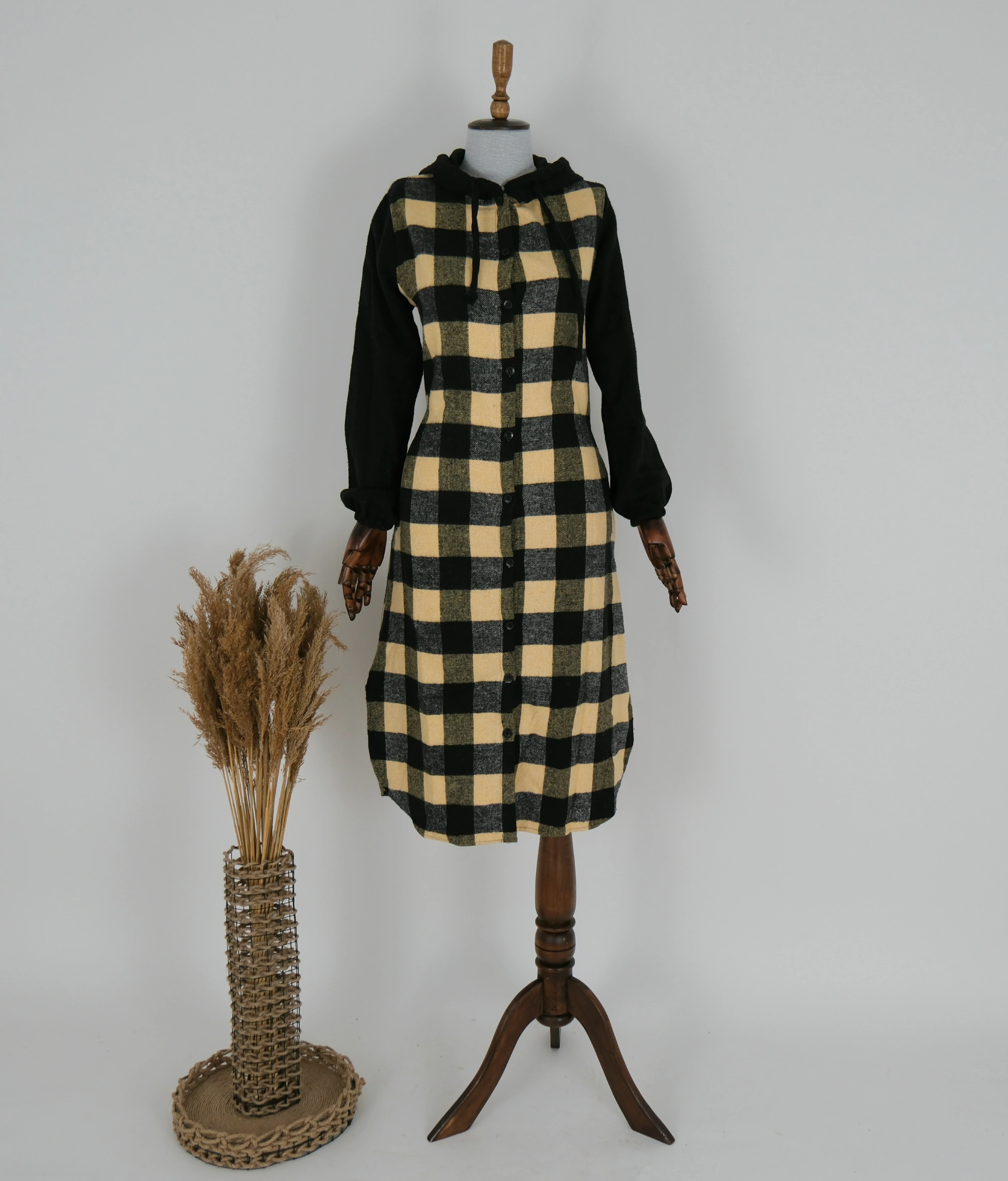 KAPÜŞONLU DESENLİ UZUN HIRKA  - Sarı