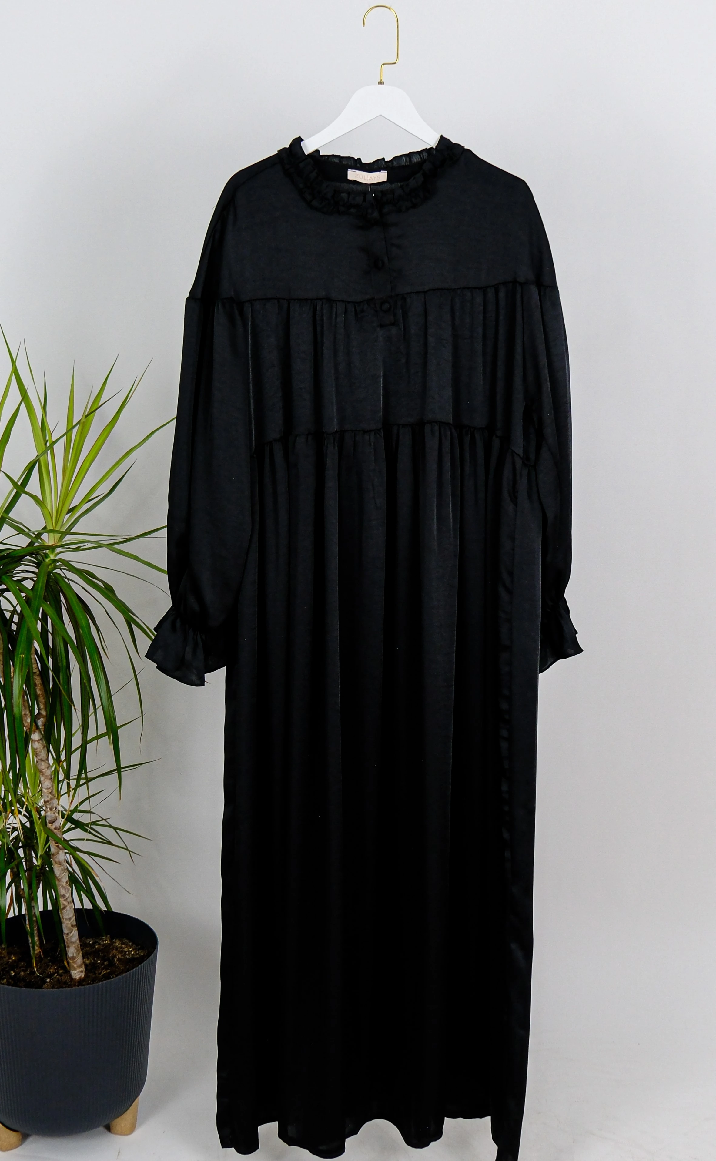 FIRFIRLI SATEN ELBİSE  - Siyah