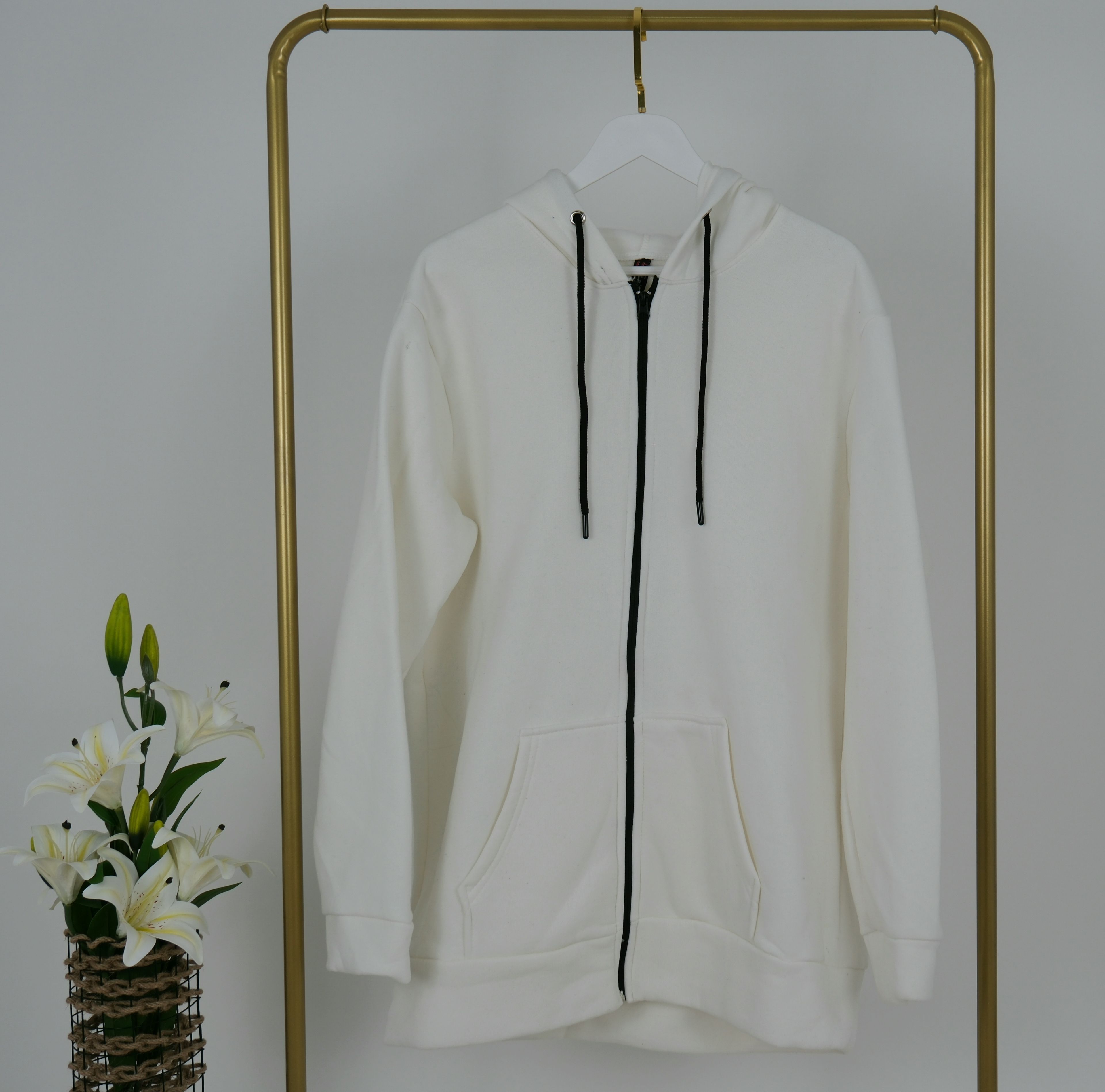 ​FERMUARLI KAPÜŞONLU SWEATSHİRT  - Beyaz