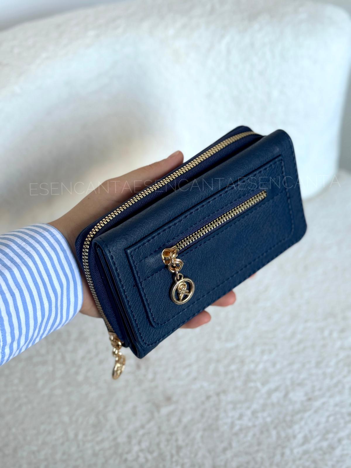 Logo Fermuar Detaylı Çok Gözlü Bayan Cüzdan - Lacivert