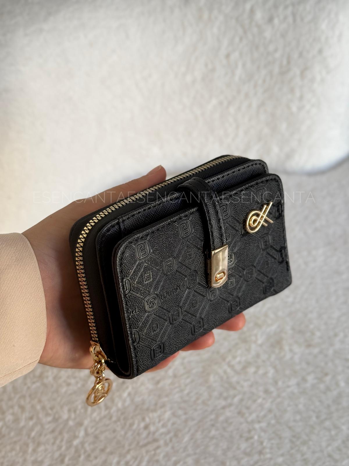 Küçük Boy Demir Kemer Detaylı Bayan Cüzdan - Polo Siyah