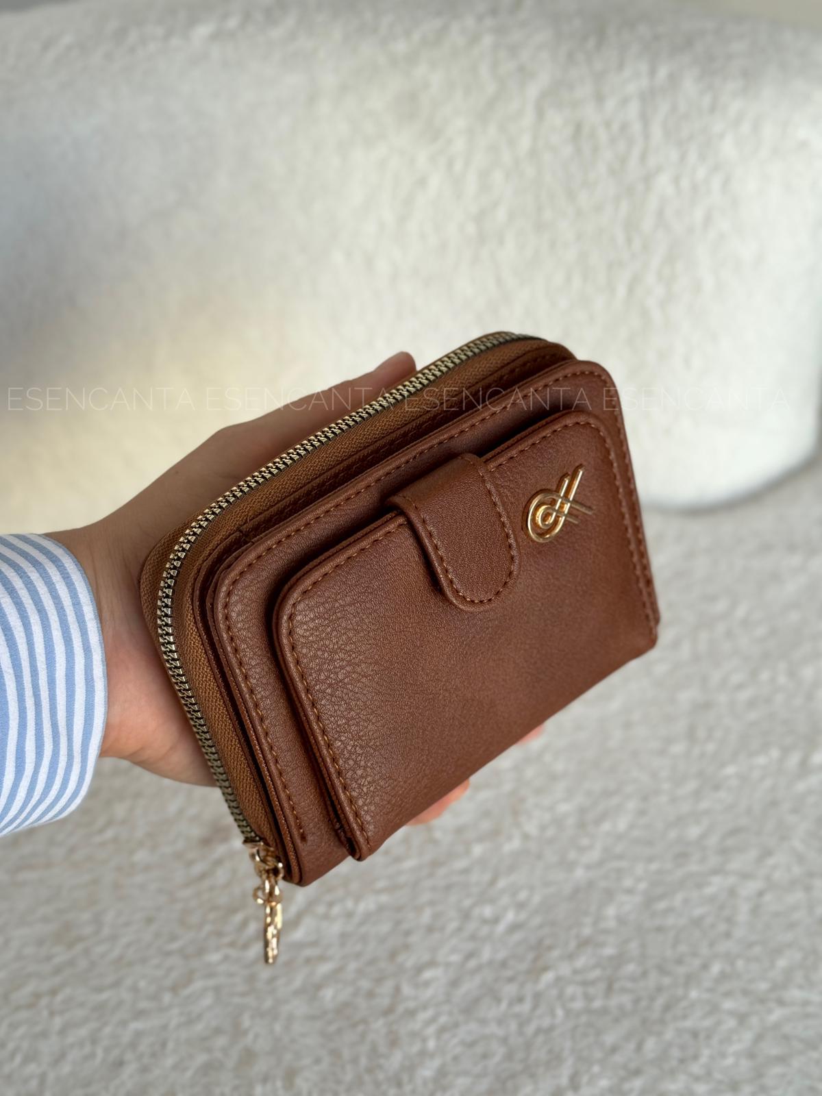 Logo Detaylı Küçük Boy Çok Gözlü Bayan Cüzdan - Taba