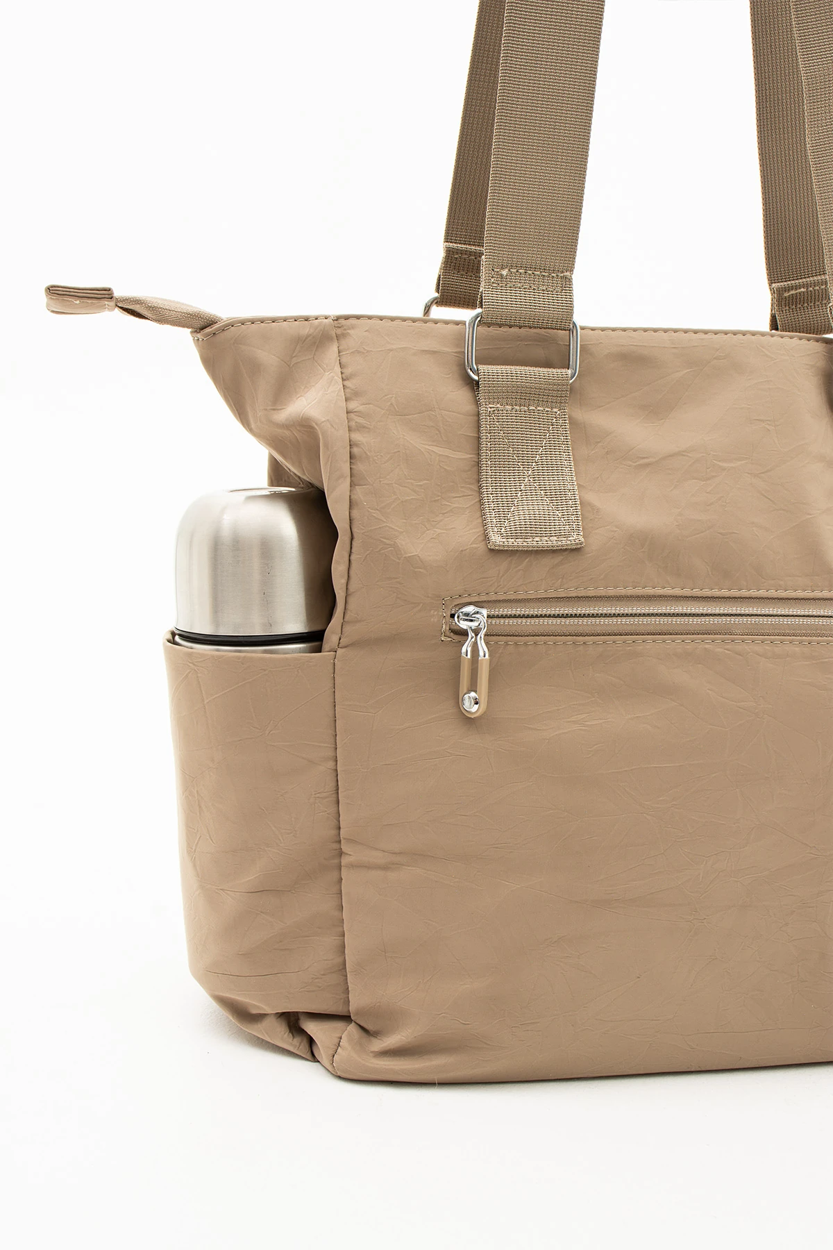 5 Bölmeli Su Geçirmez Astarlı Ayarlanabilir Uzun Askılı Bayan Çapraz Çanta - Vizon