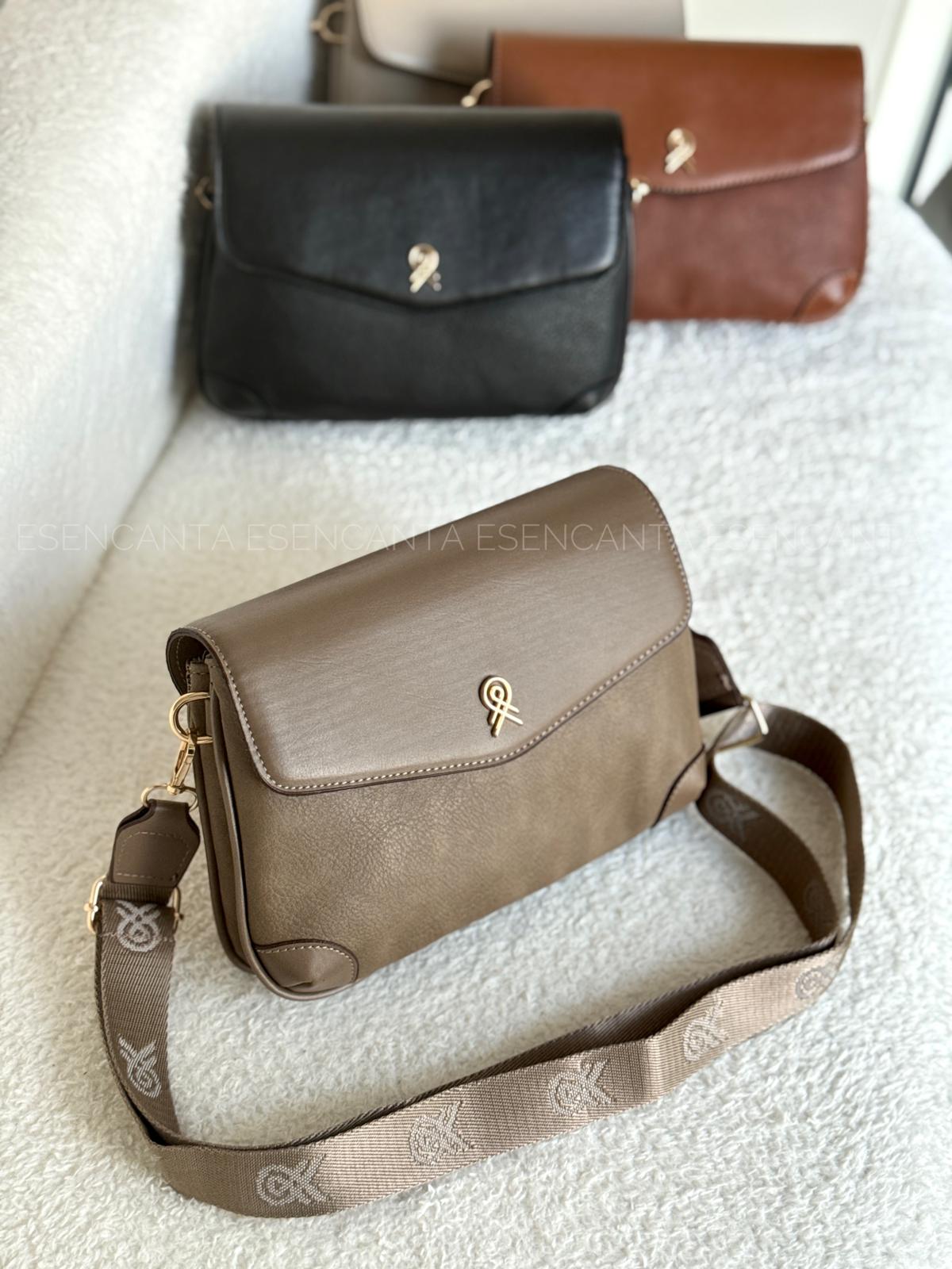 2 Bölmeli Ayarlanabilir Kolon Askılı Astarlı Bayan Çapraz Çanta  - Koyu Vizon