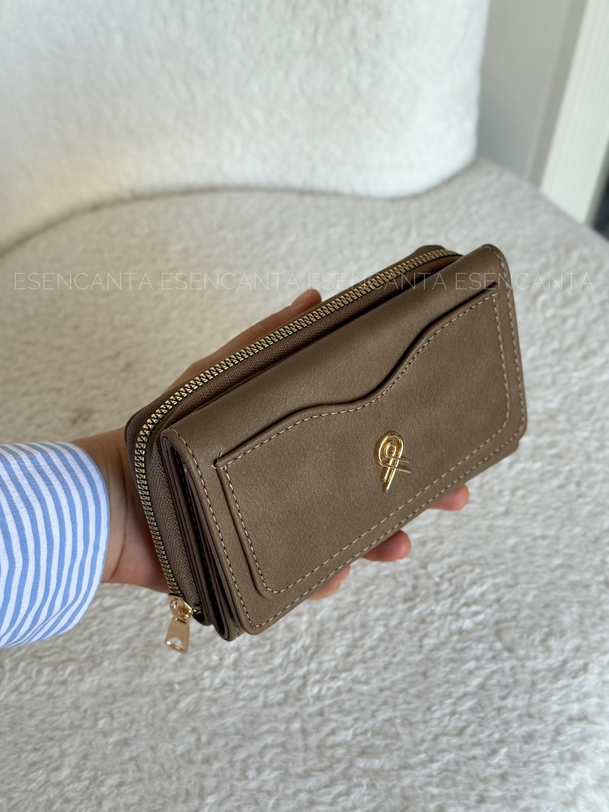 Kartlık Detaylı Orta Boy Çok Gözlü Bayan Cüzdan - Koyu Vizon