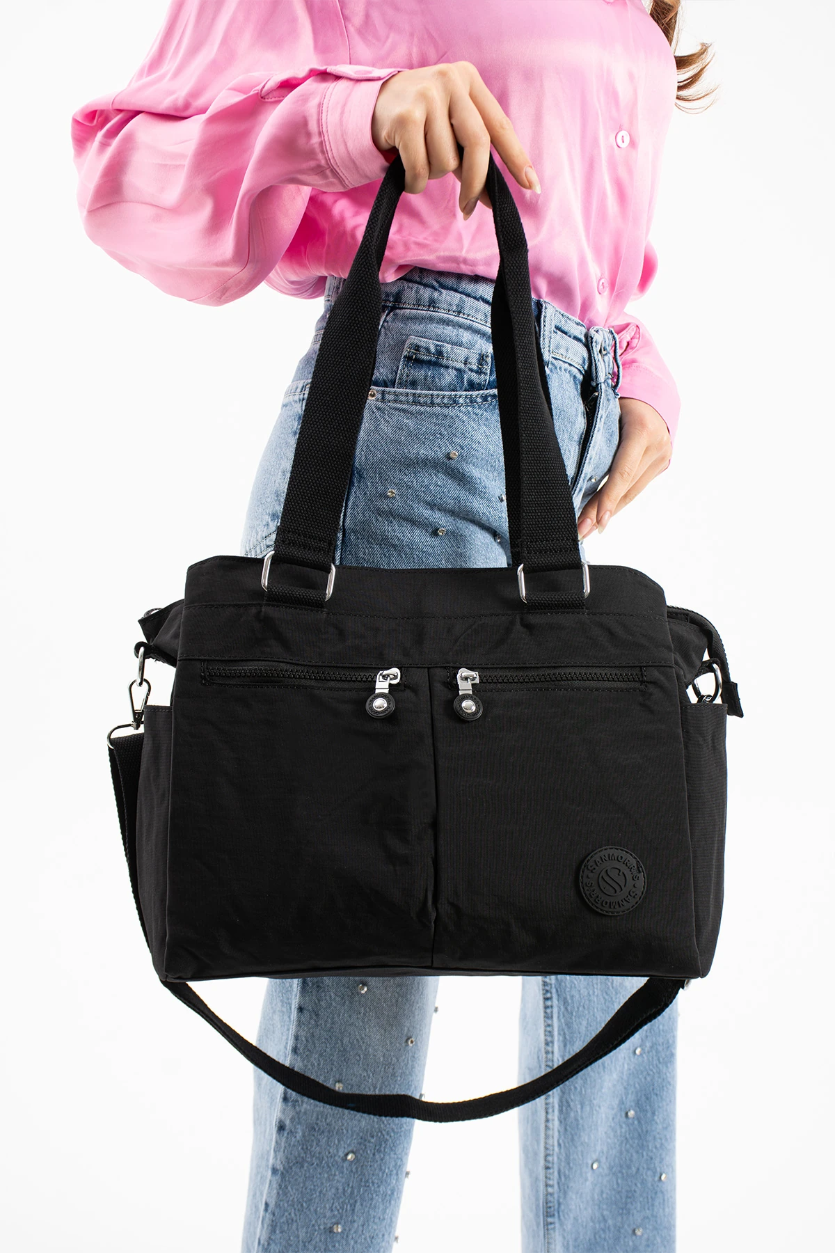 8 Bölmeli Astarlı Klınkır Su Geçirmez Ayarlanabilir Uzun Askılı Bayan Çapraz Çanta - Siyah