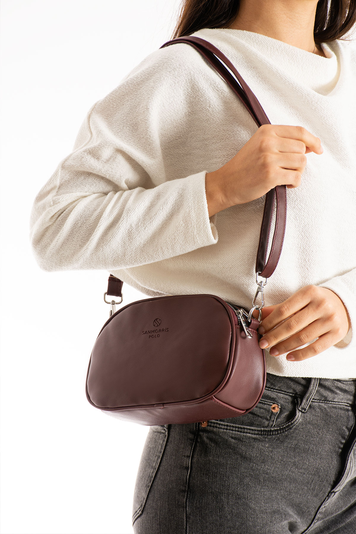 3 Gözlü Astarlı Ayarlanabilir Uzun Askılı Bayan Çapraz Çanta - Bordo