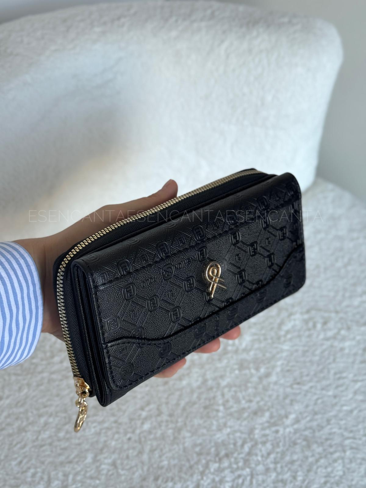 Büyük Boy Logo Detaylı Çok Gözlü Bayan Cüzdan - Polo Siyah