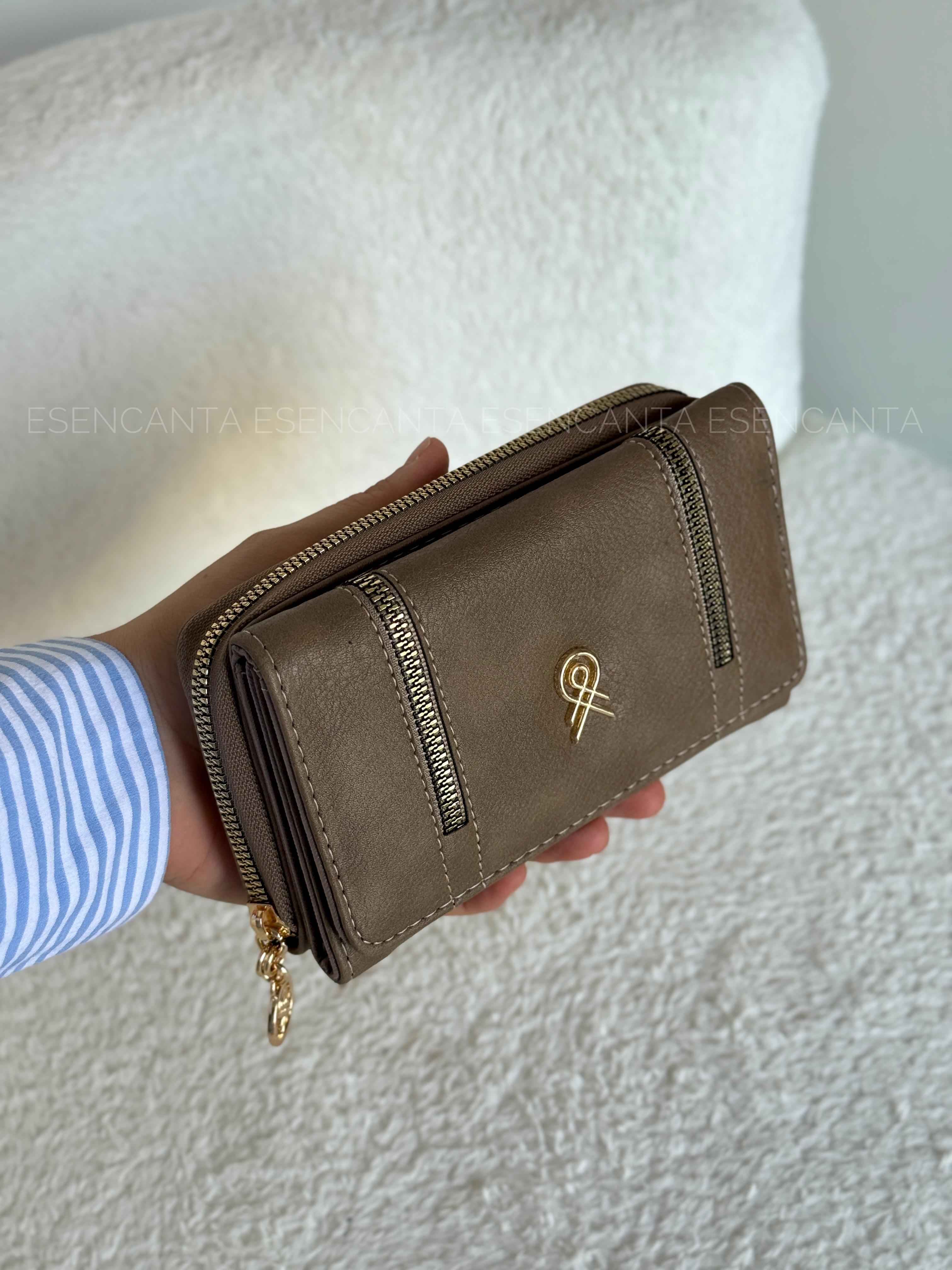 Fermuar Detaylı Çok Gözlü Bayan Cüzdan - Koyu Vizon