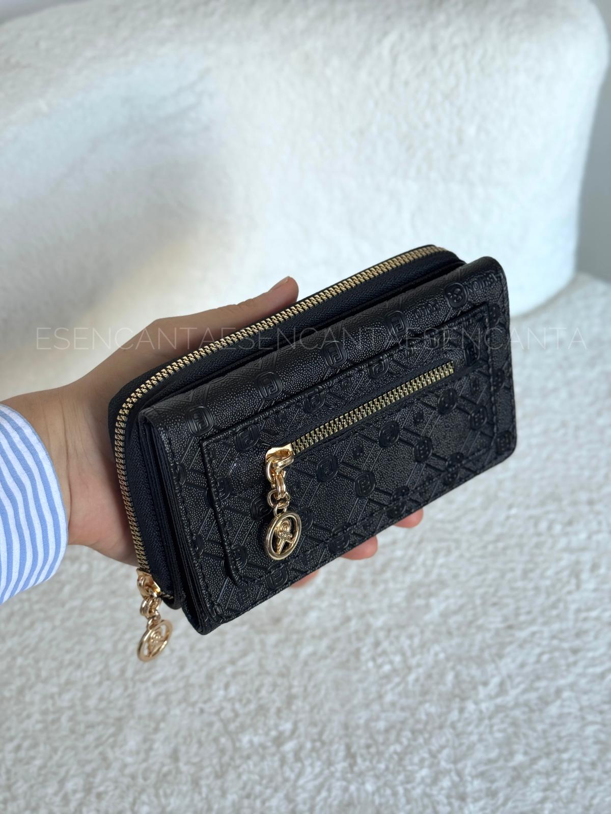 Logo Fermuar Detaylı Çok Gözlü Bayan Cüzdan - Polo Siyah