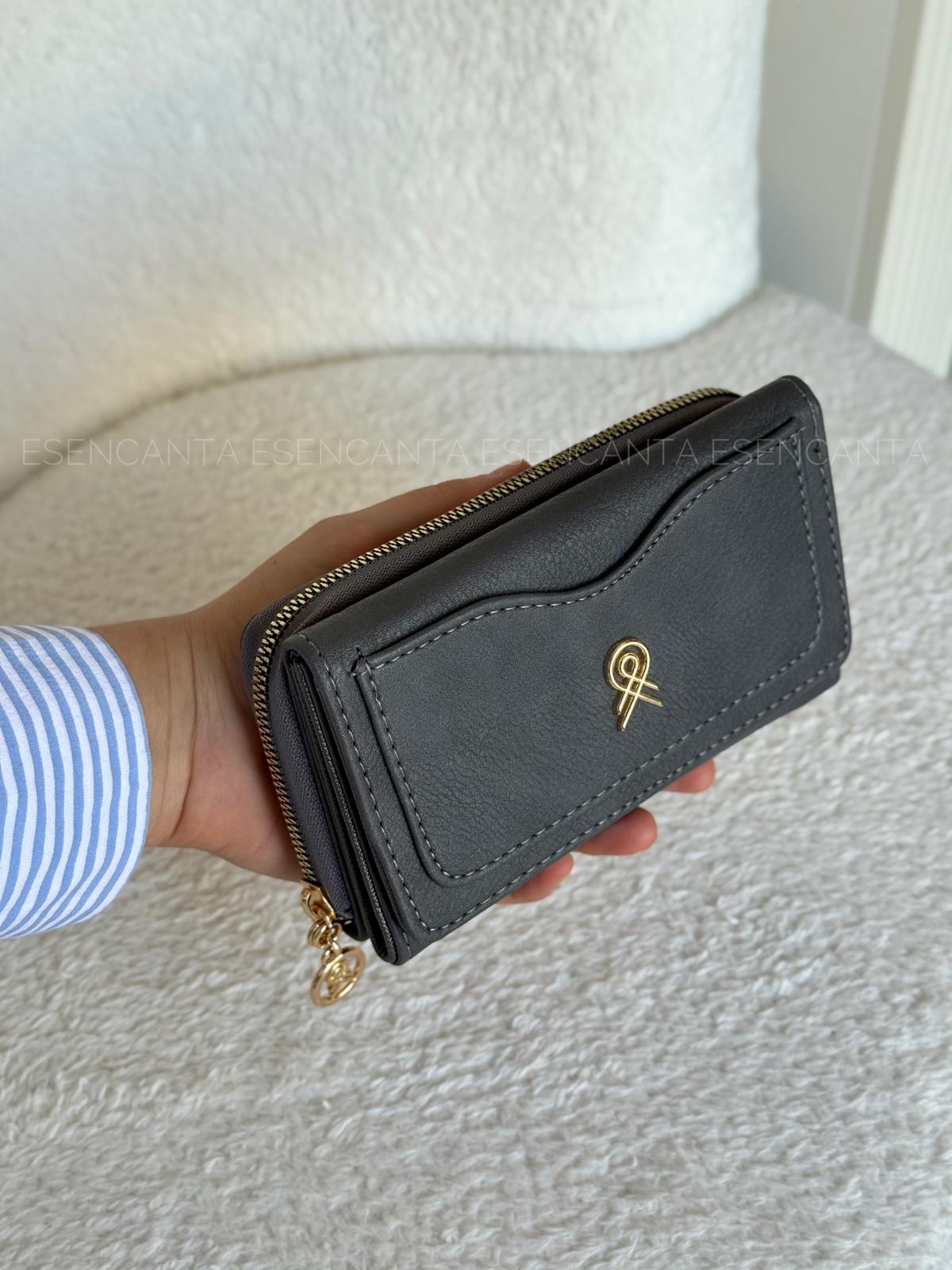 Kartlık Detaylı Orta Boy Çok Gözlü Bayan Cüzdan - Gri