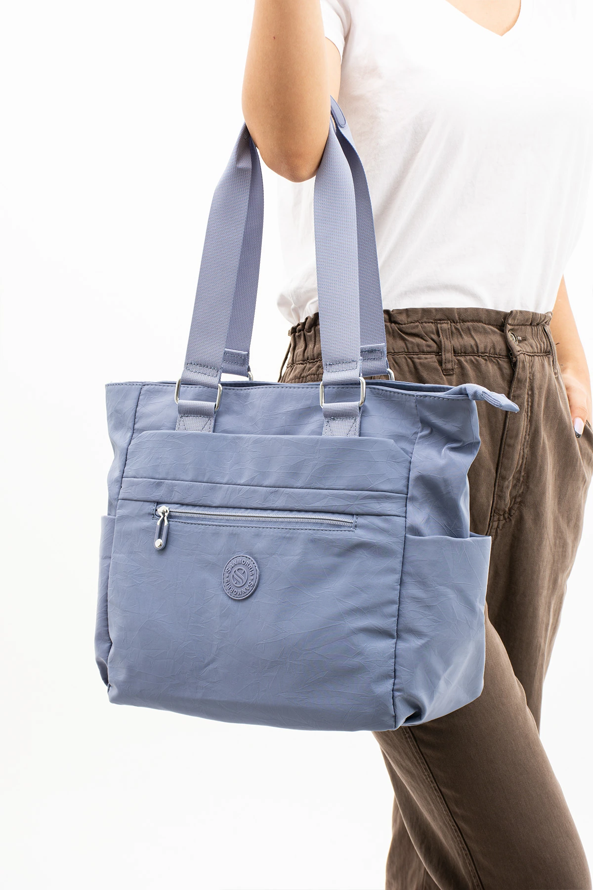 5 Bölmeli Su Geçirmez Astarlı Ayarlanabilir Uzun Askılı Bayan Çapraz Çanta - Mavi