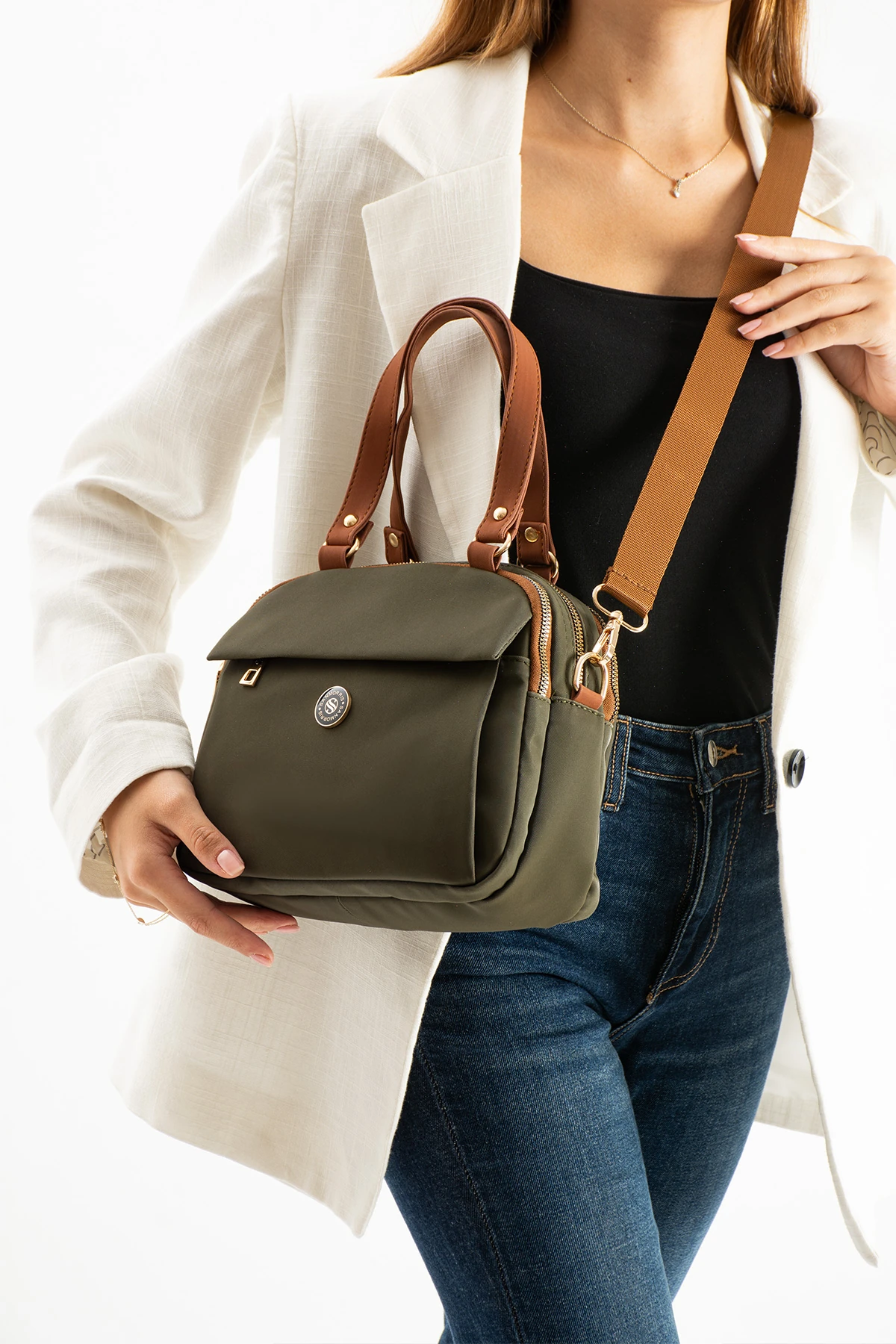 5 Gözlü Astarlı Ayarlanabilir Kolon Askılı Bayan El Ve Çapraz Çanta  - Haki