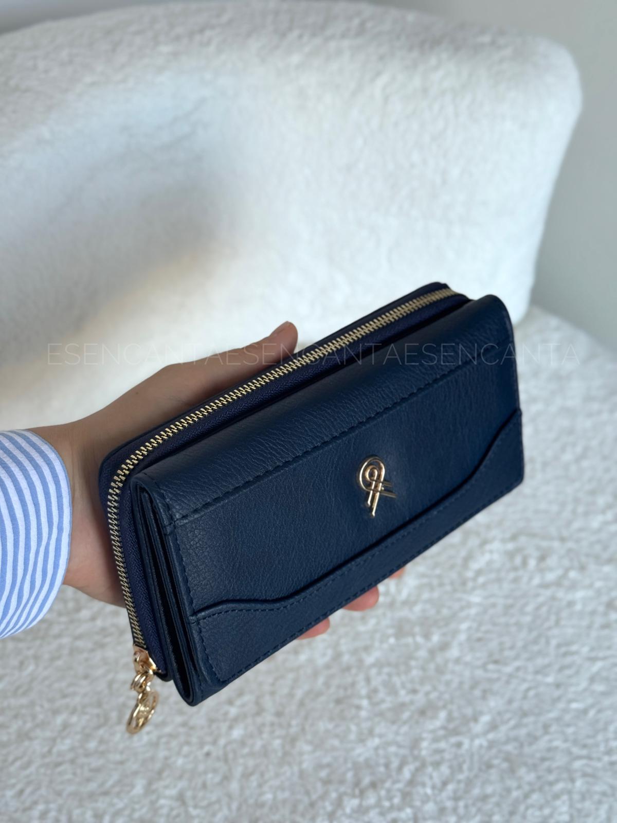 Büyük Boy Logo Detaylı Çok Gözlü Bayan Cüzdan - Lacivert