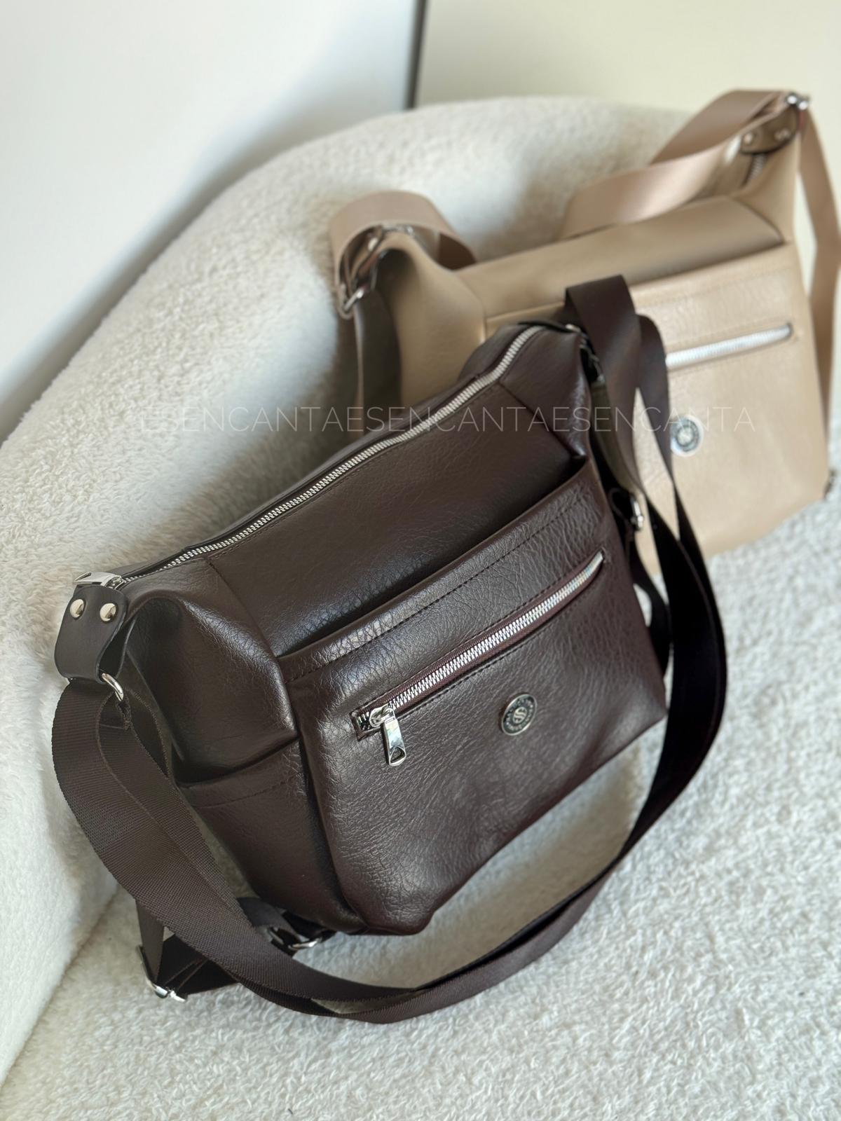 6 Gözlü Yumuşak Deri Astarlı Ayarlanabilir Uzun Askılı Bayan Çapraz Ve Sırt Çantası  - Kahve