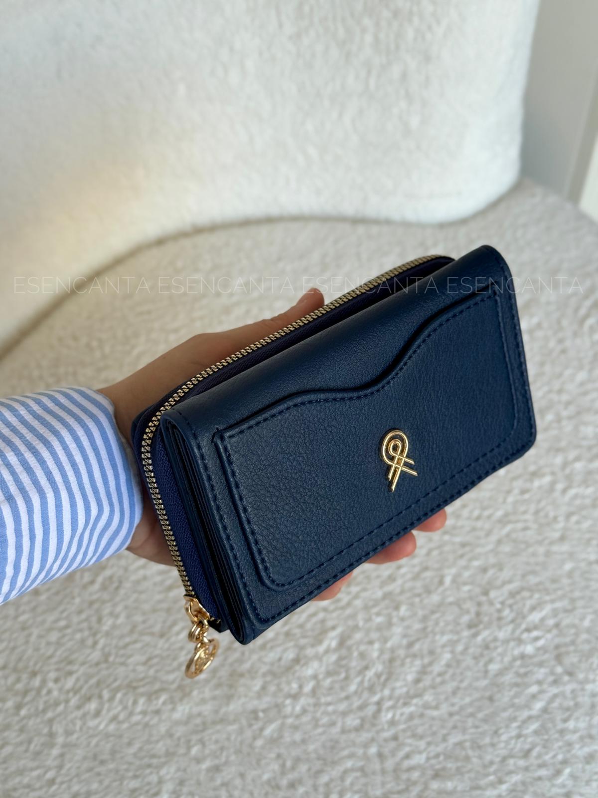 Kartlık Detaylı Orta Boy Çok Gözlü Bayan Cüzdan - Lacivert