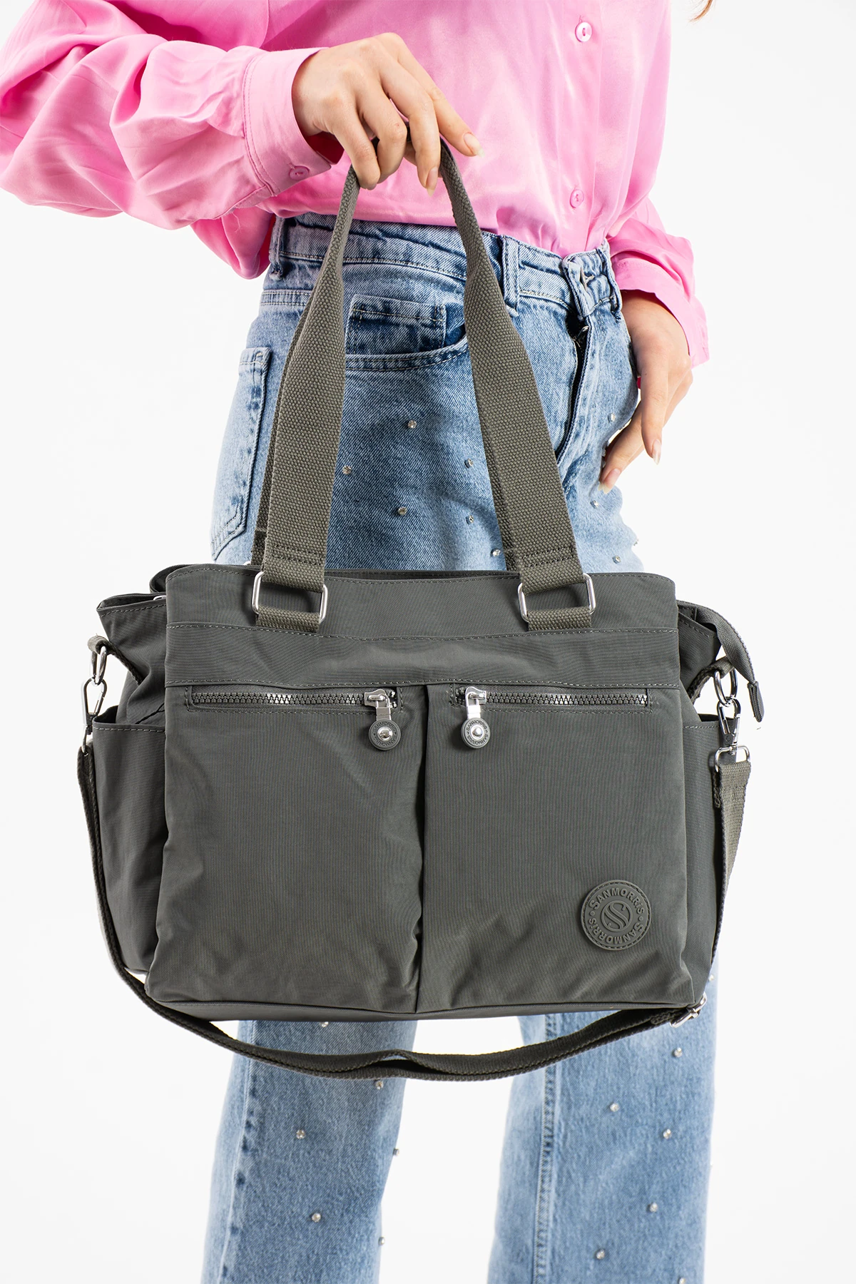 8 Bölmeli Astarlı Klınkır Su Geçirmez Ayarlanabilir Uzun Askılı Bayan Çapraz Çanta - Gri