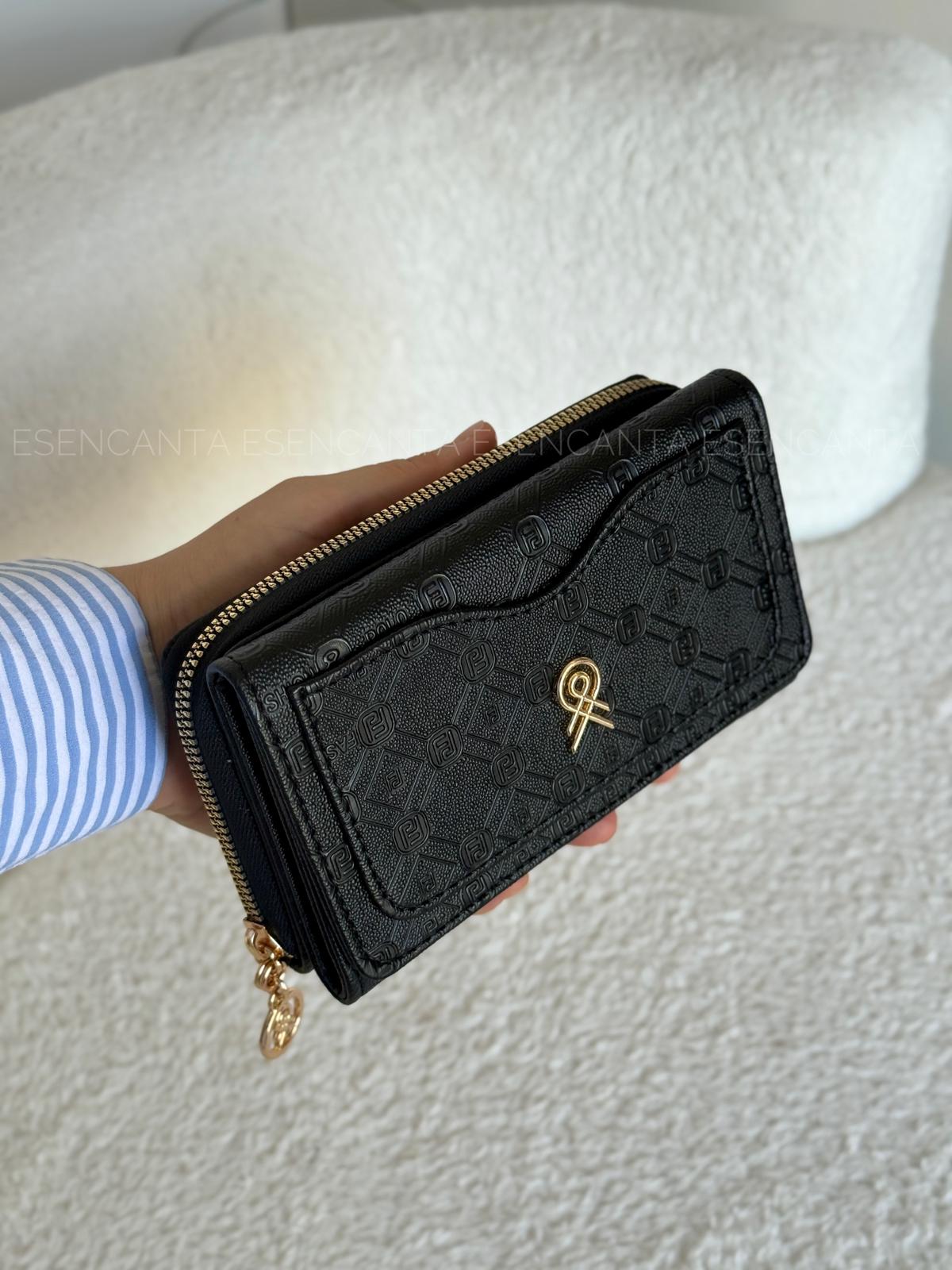 Kartlık Detaylı Orta Boy Çok Gözlü Bayan Cüzdan - Polo Siyah