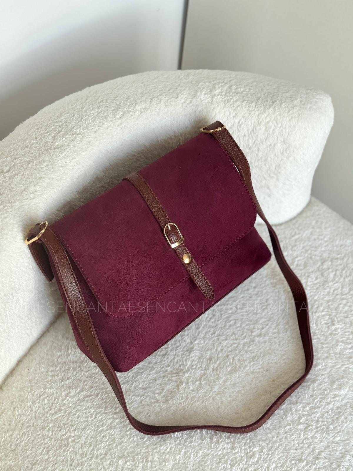 Nubuk Kemer Detaylı Astarlı Bayan Kol Çantası - Bordo
