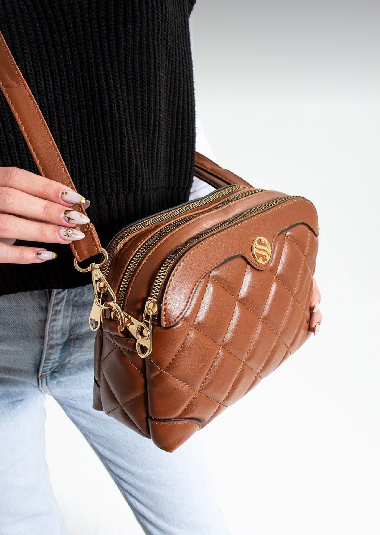 3 Bölmeli Astarlı Ayarlanabilir Uzun Askılı Bayan Çapraz Çanta - Taba