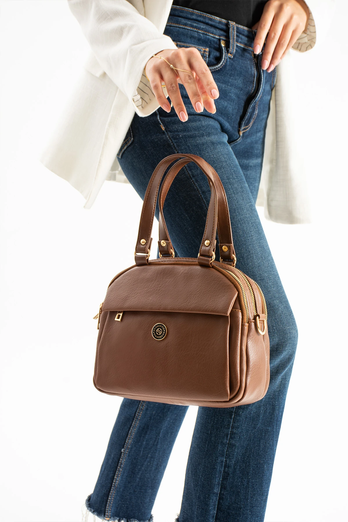 5 Gözlü Astarlı Ayarlanabilir Kolon Askılı Bayan El Ve Çapraz Çanta  - Taba