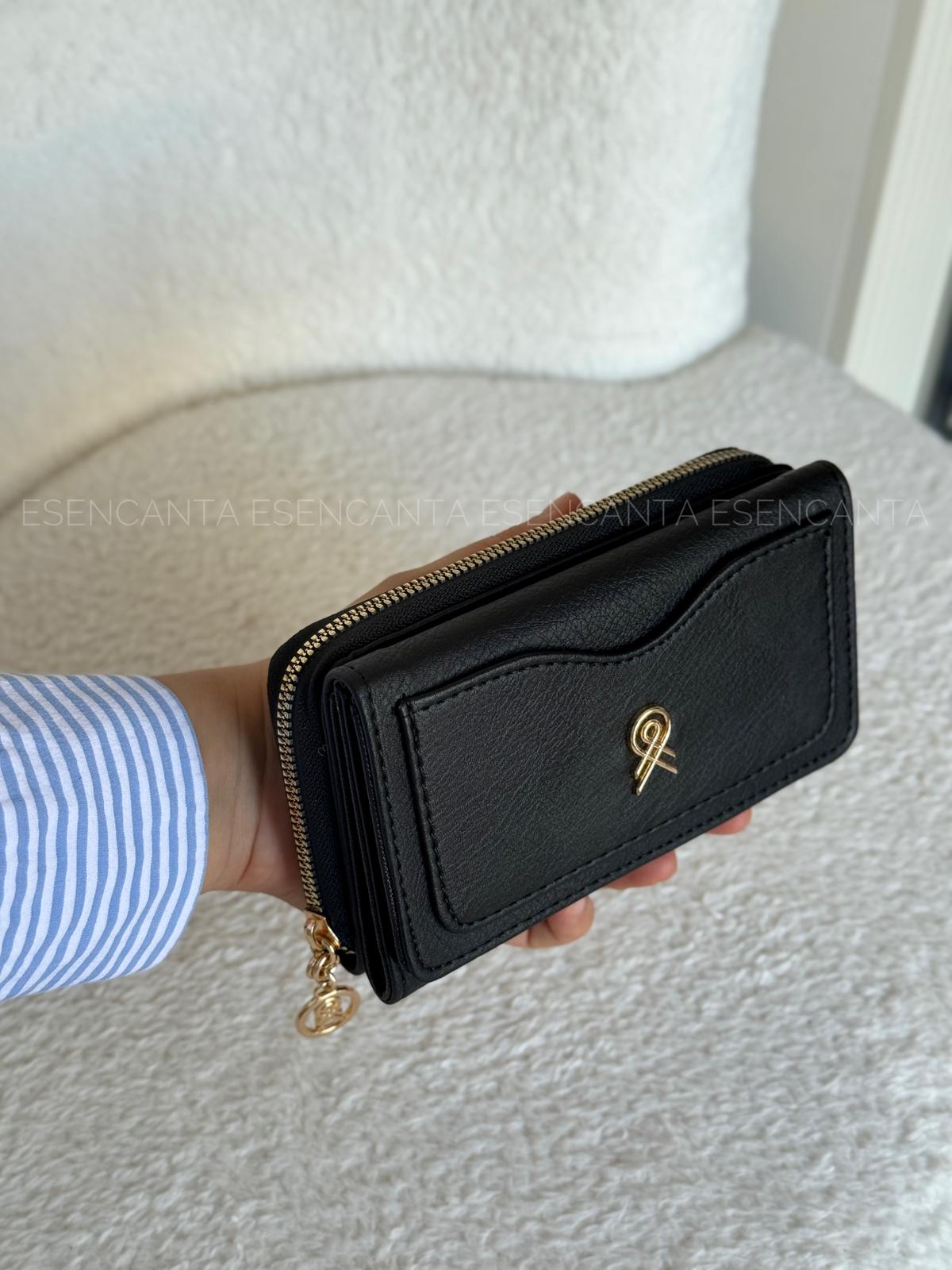 Kartlık Detaylı Orta Boy Çok Gözlü Bayan Cüzdan - Siyah