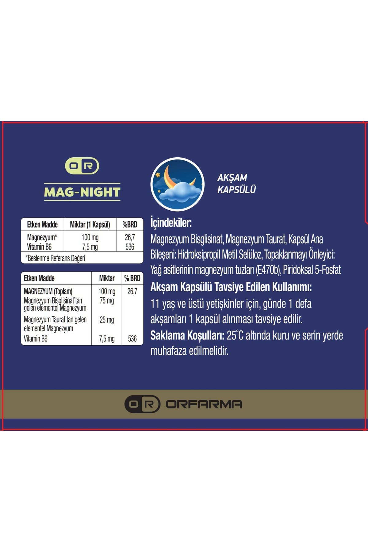 Gece Magnezyum 60 Tablet Biglisinat-Taurat-Vitamin B6