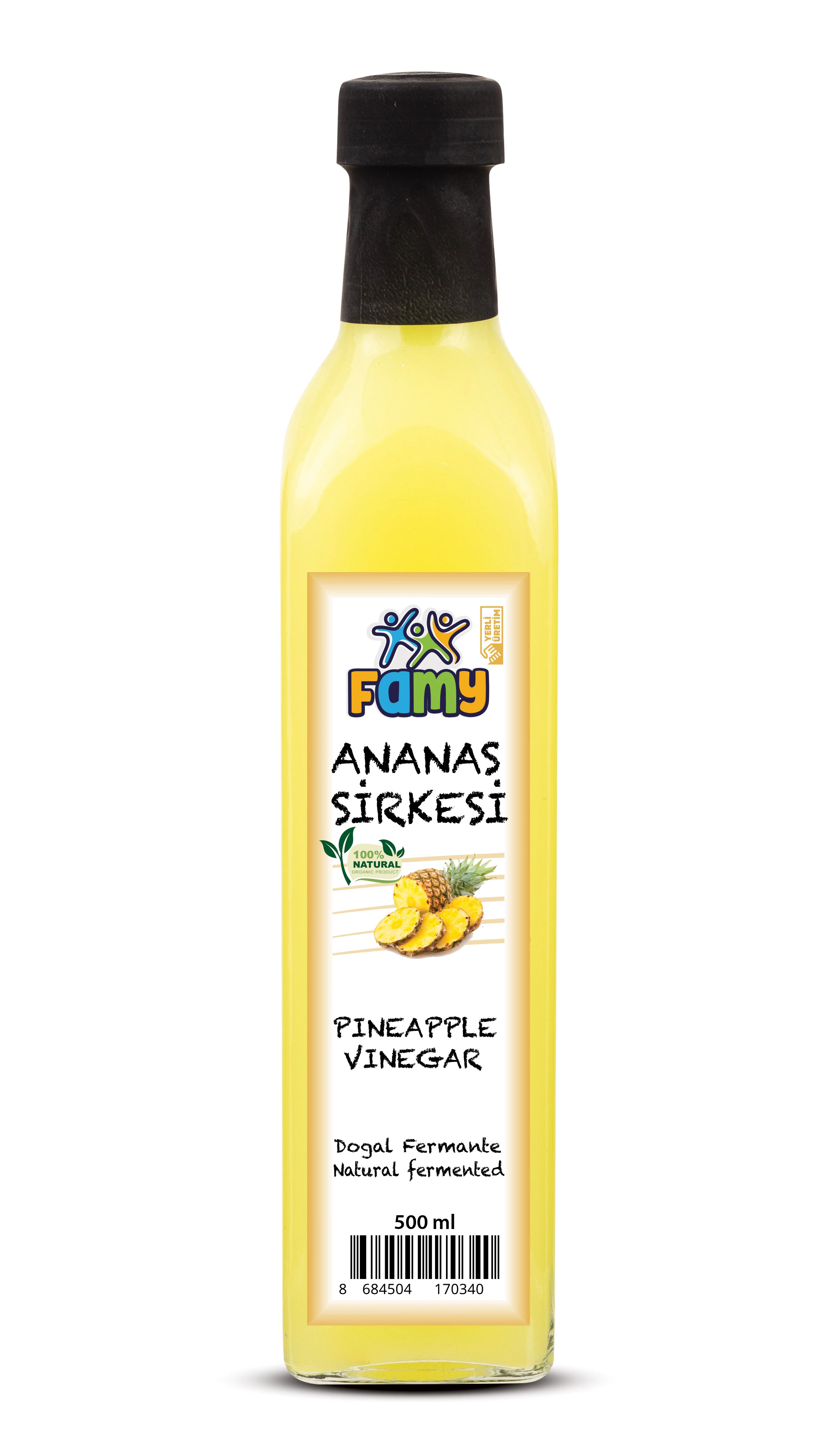 Famy Ananas Sirkesi Doğal Fermentasyon 500 ML Cam Şişe