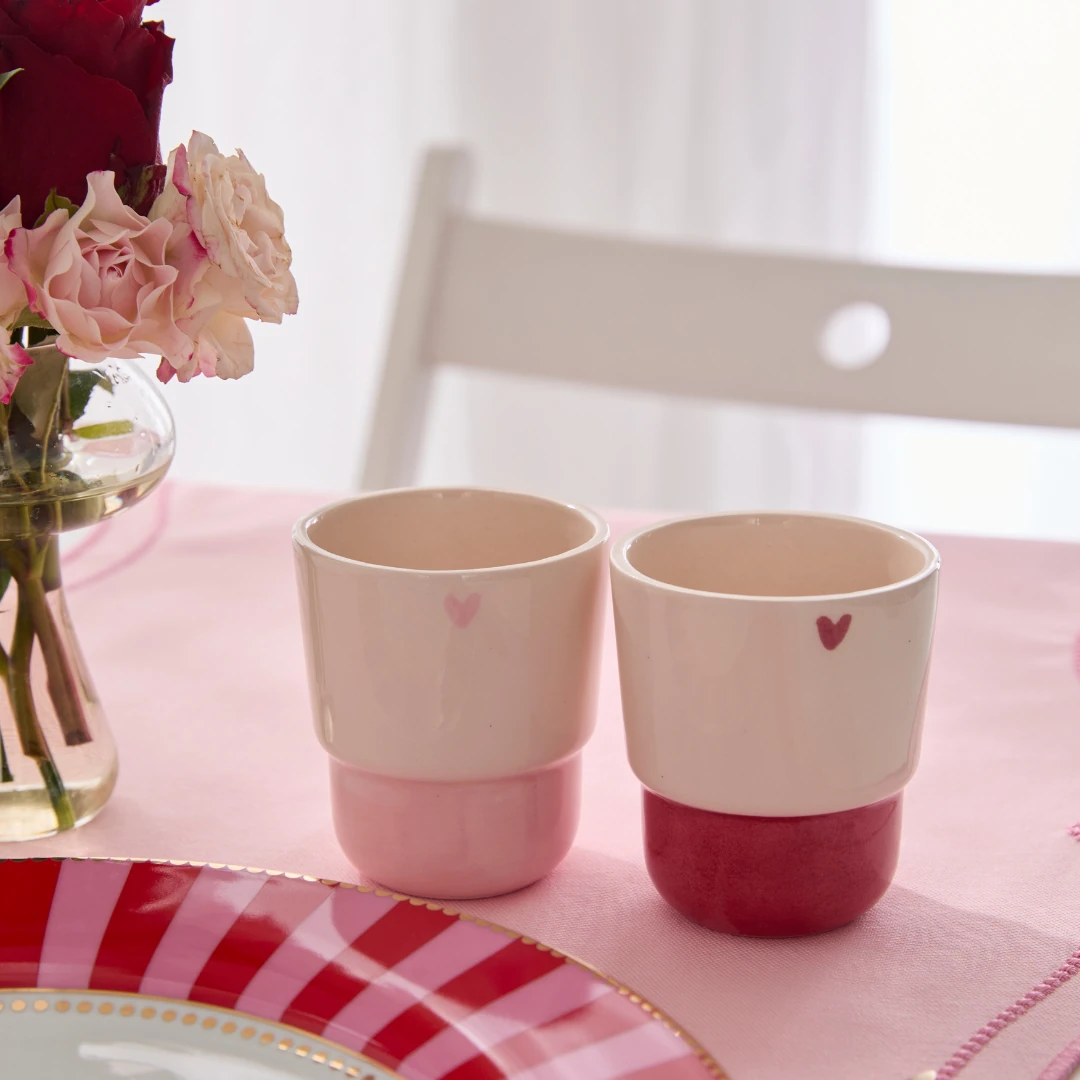 Pembe ve Kırmızı Duo Kalp Fincan Seti