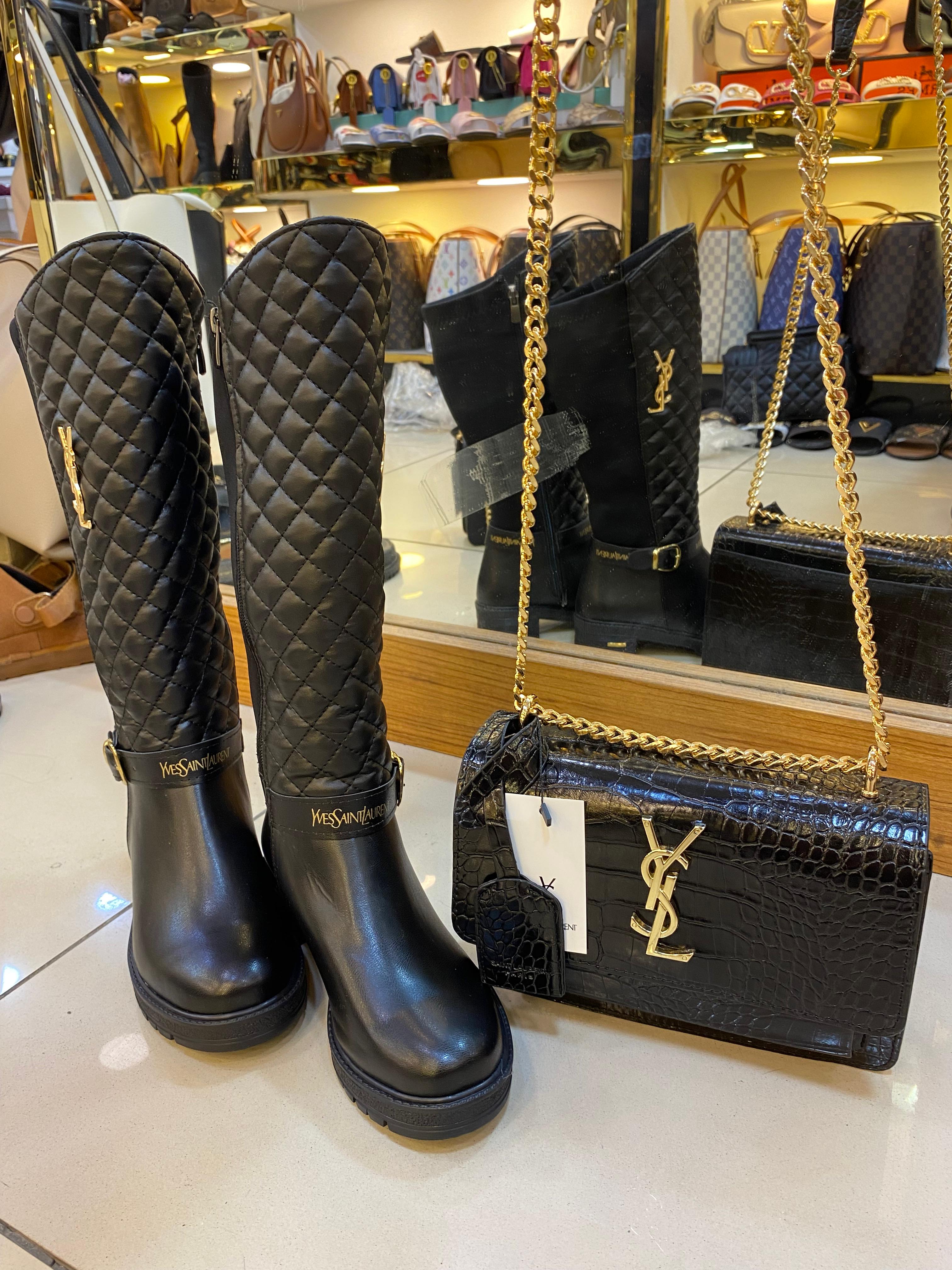 İthal Saint Laurent Çizme Çanta Takım