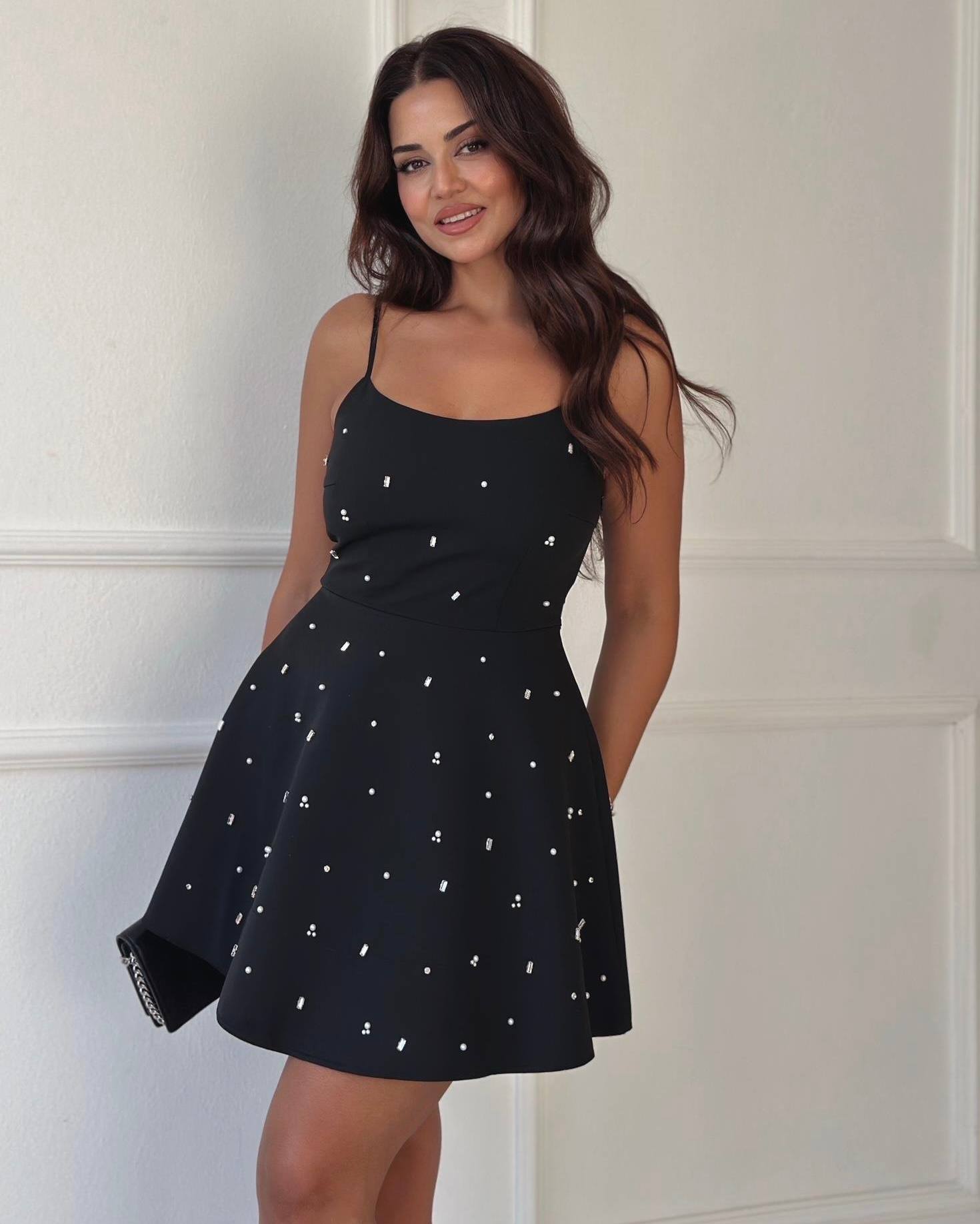Taşlı Kloş  Mini Elbise