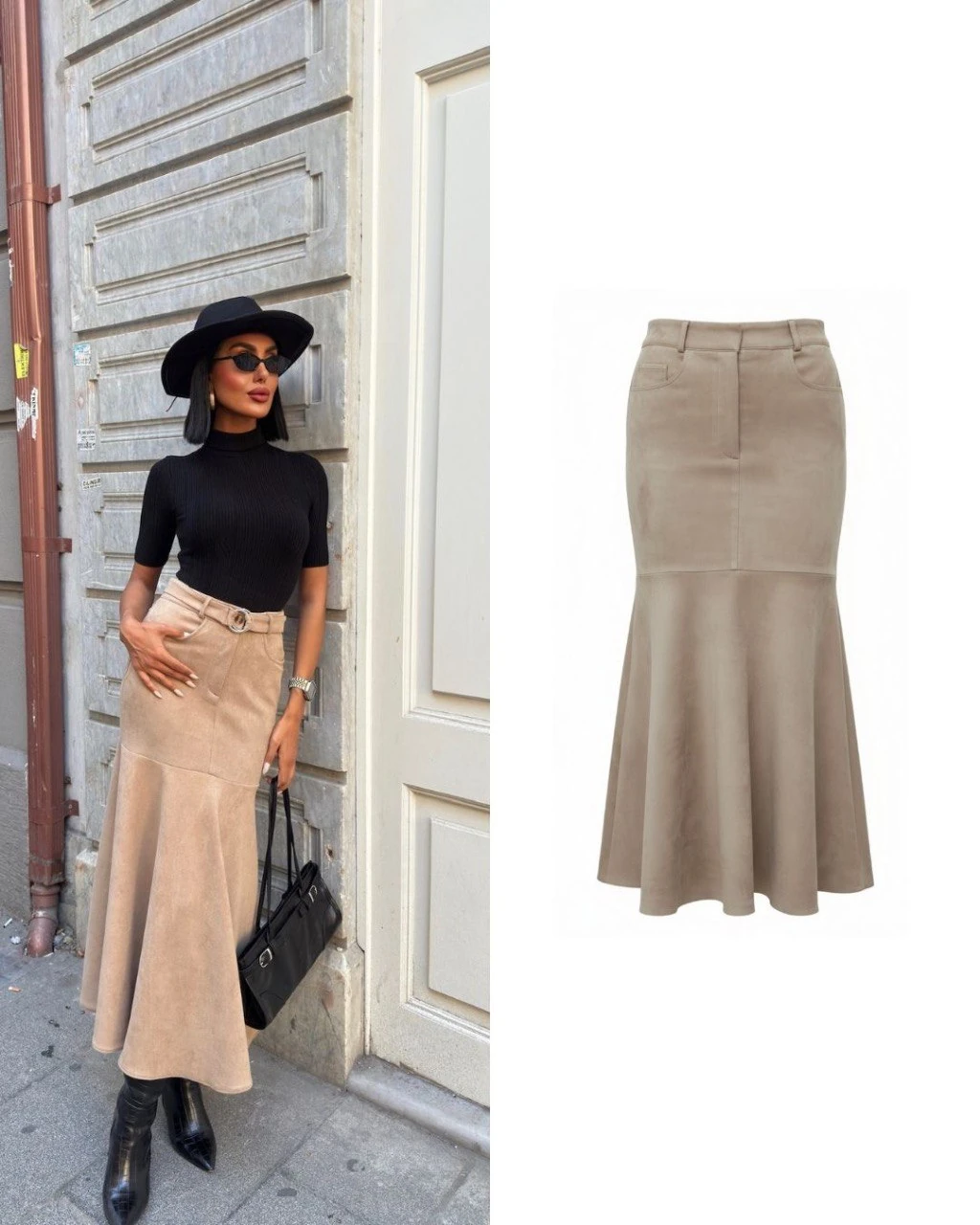 Cep Detaylı Süet Etek