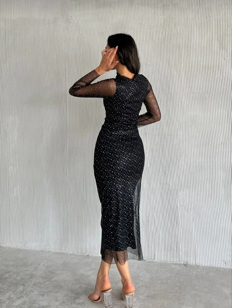 Varak Desenli Tül Abiye Elbise