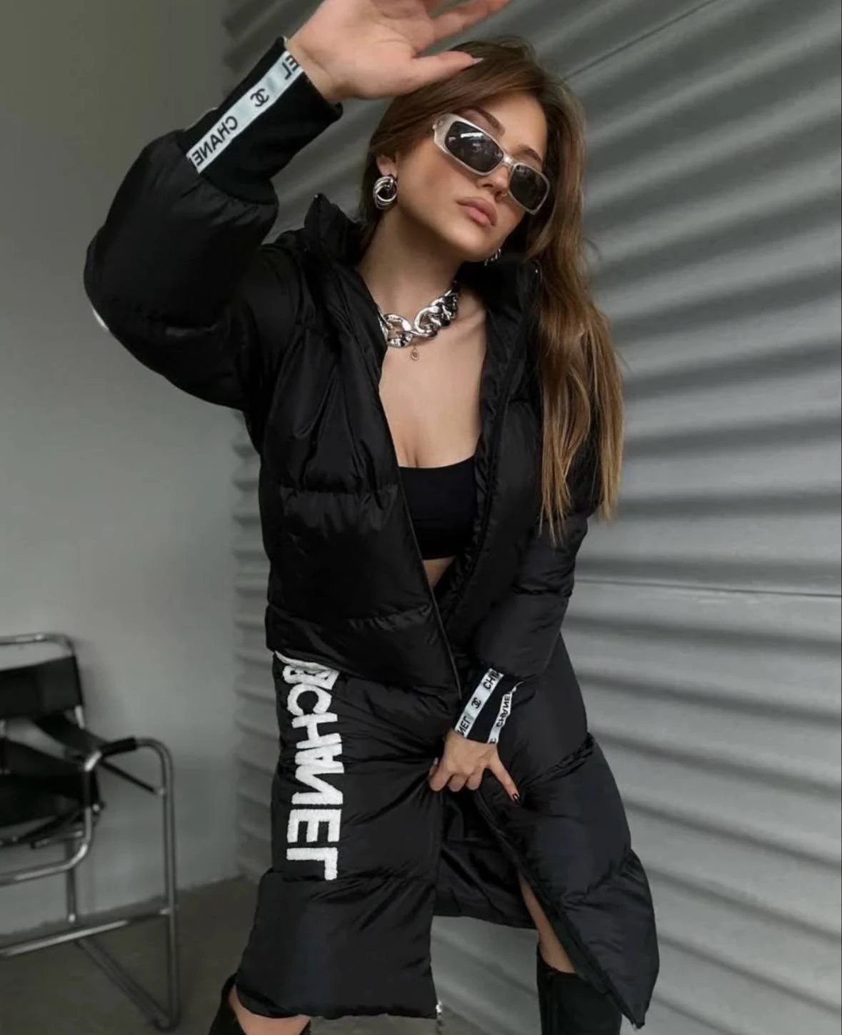 Chanel Paraşüt Kumaş Uzun Şişme Mont