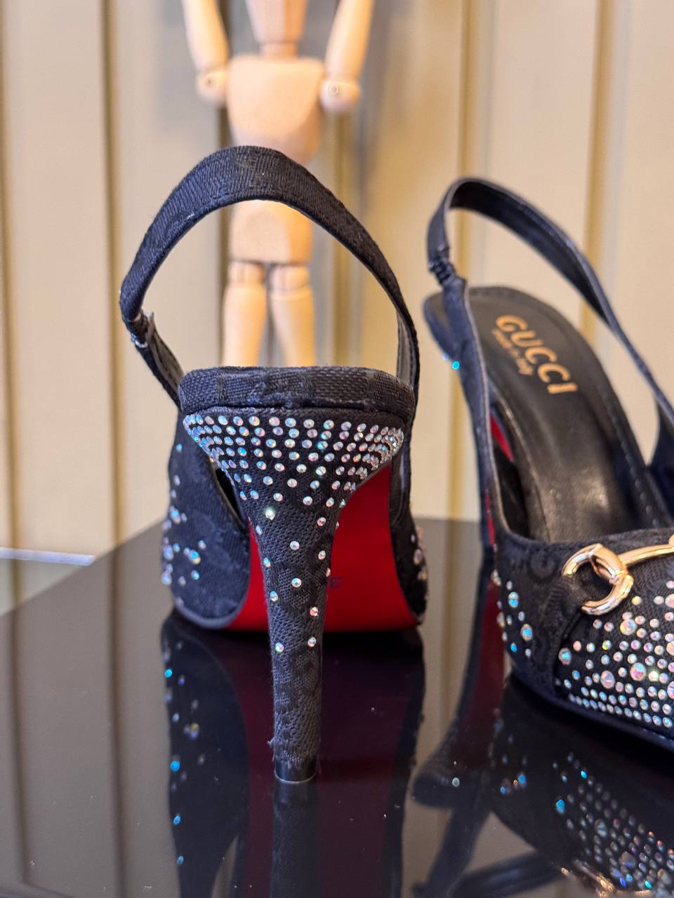 İthal Gucci Taşlı  Topuklu Ayakkabı