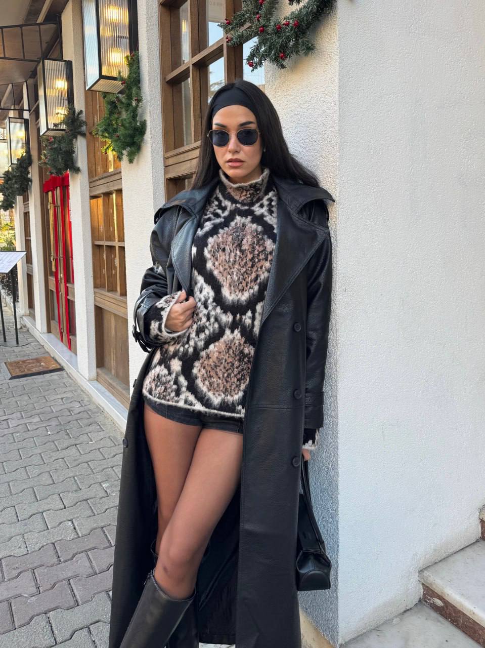 Oversize Desenli Vizon Kazak