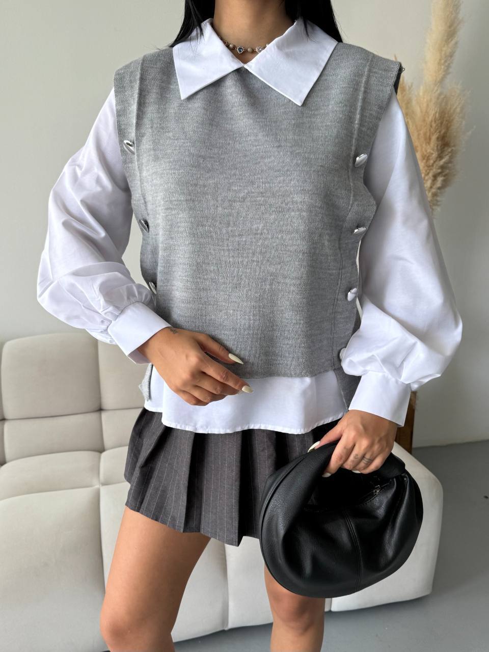 Gömlek Detaylı Düğmeli Triko