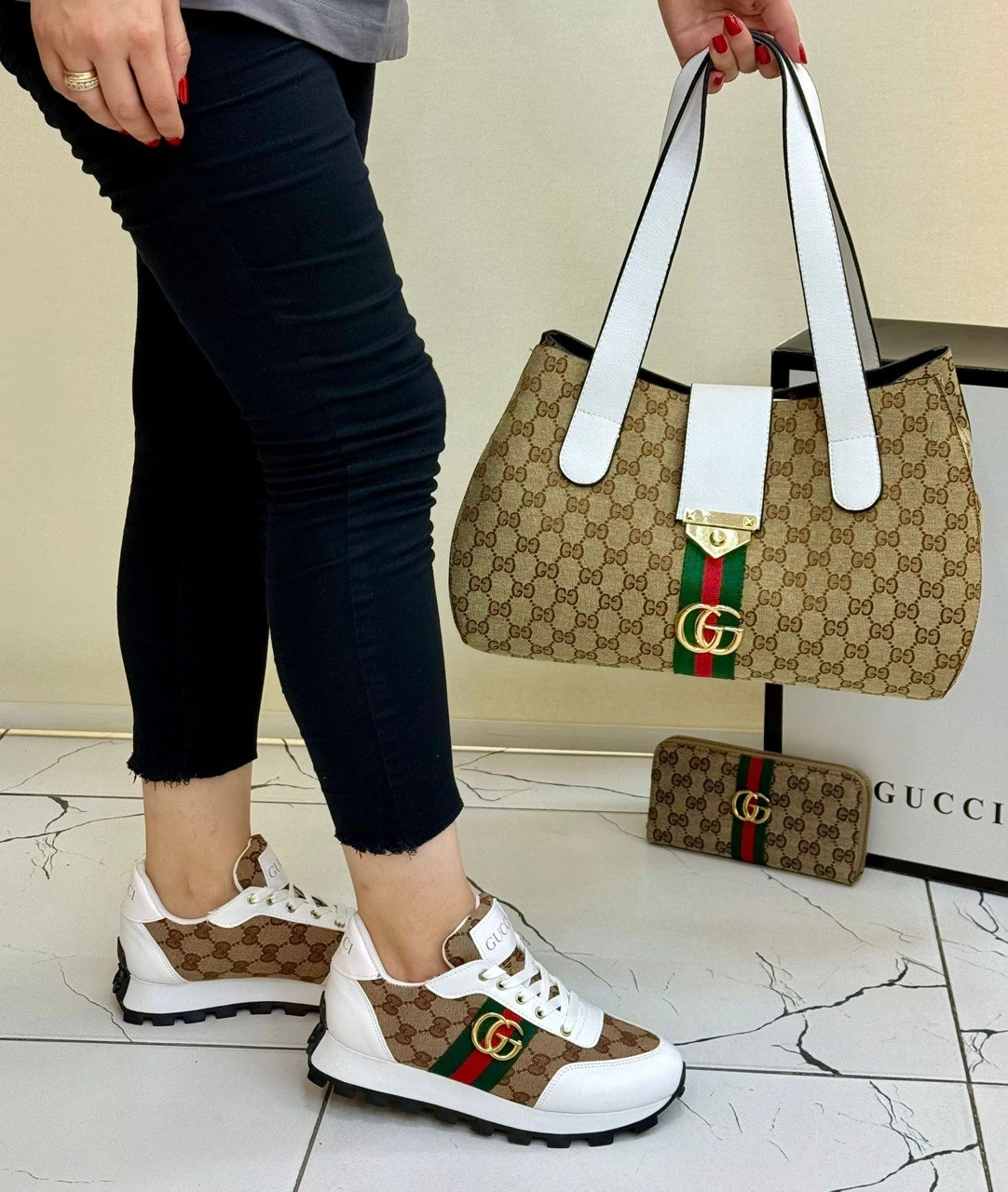 Gucci Ayakkabı Çanta Cüzdan Üçlü Set