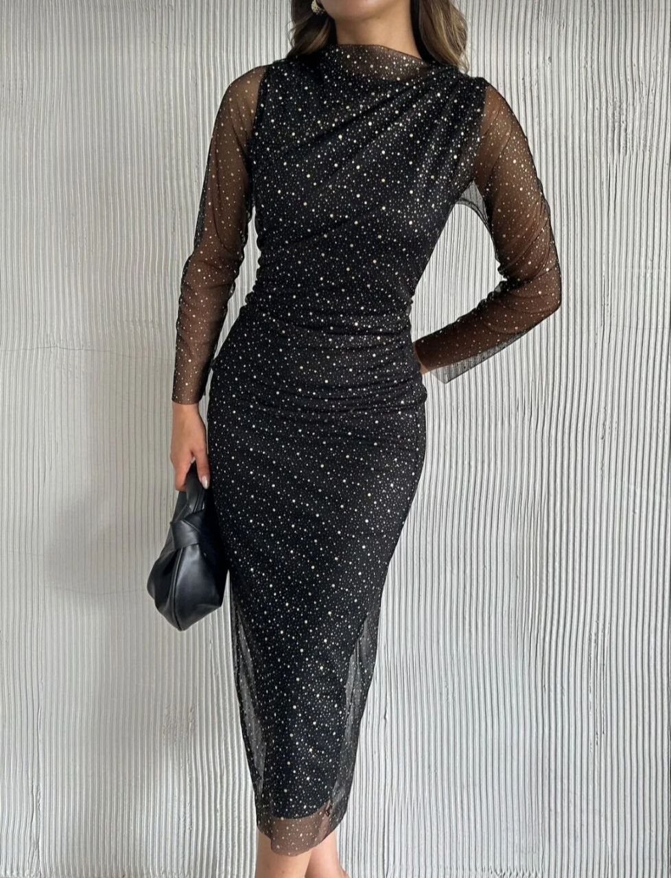 Varak Desenli Tül Abiye Elbise