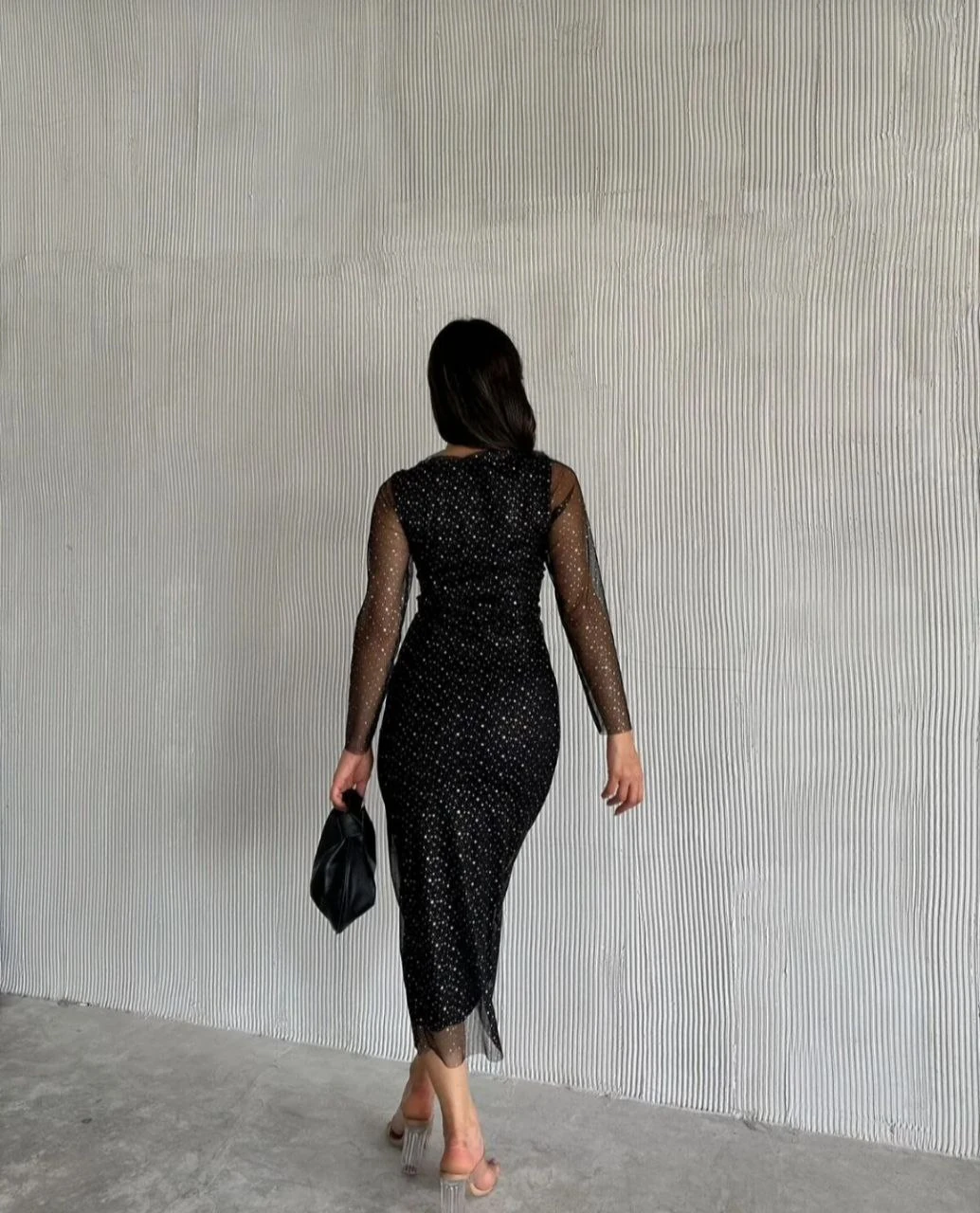 Varak Desenli Tül Abiye Elbise